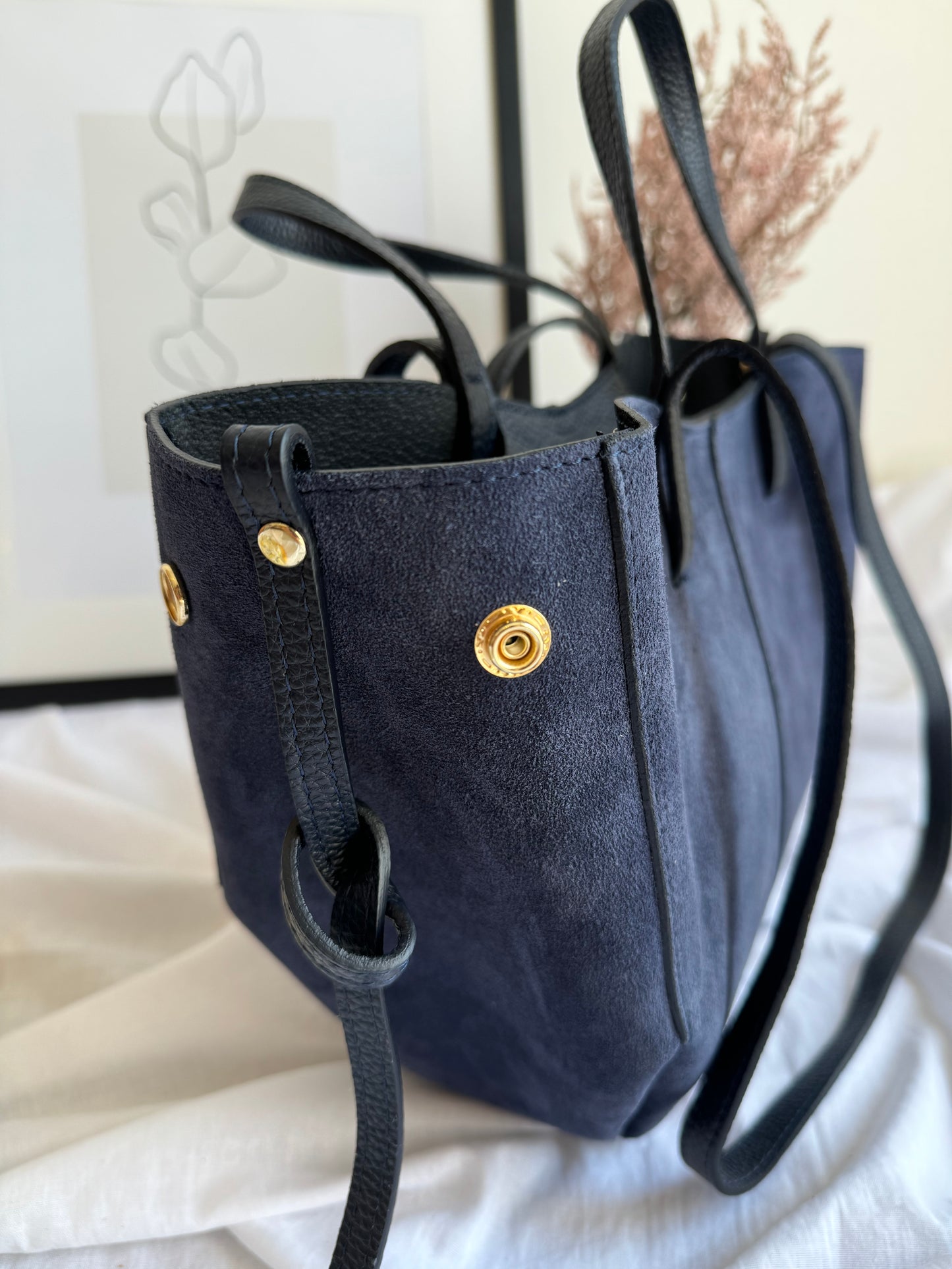 borsa con doppi manici e bottoni