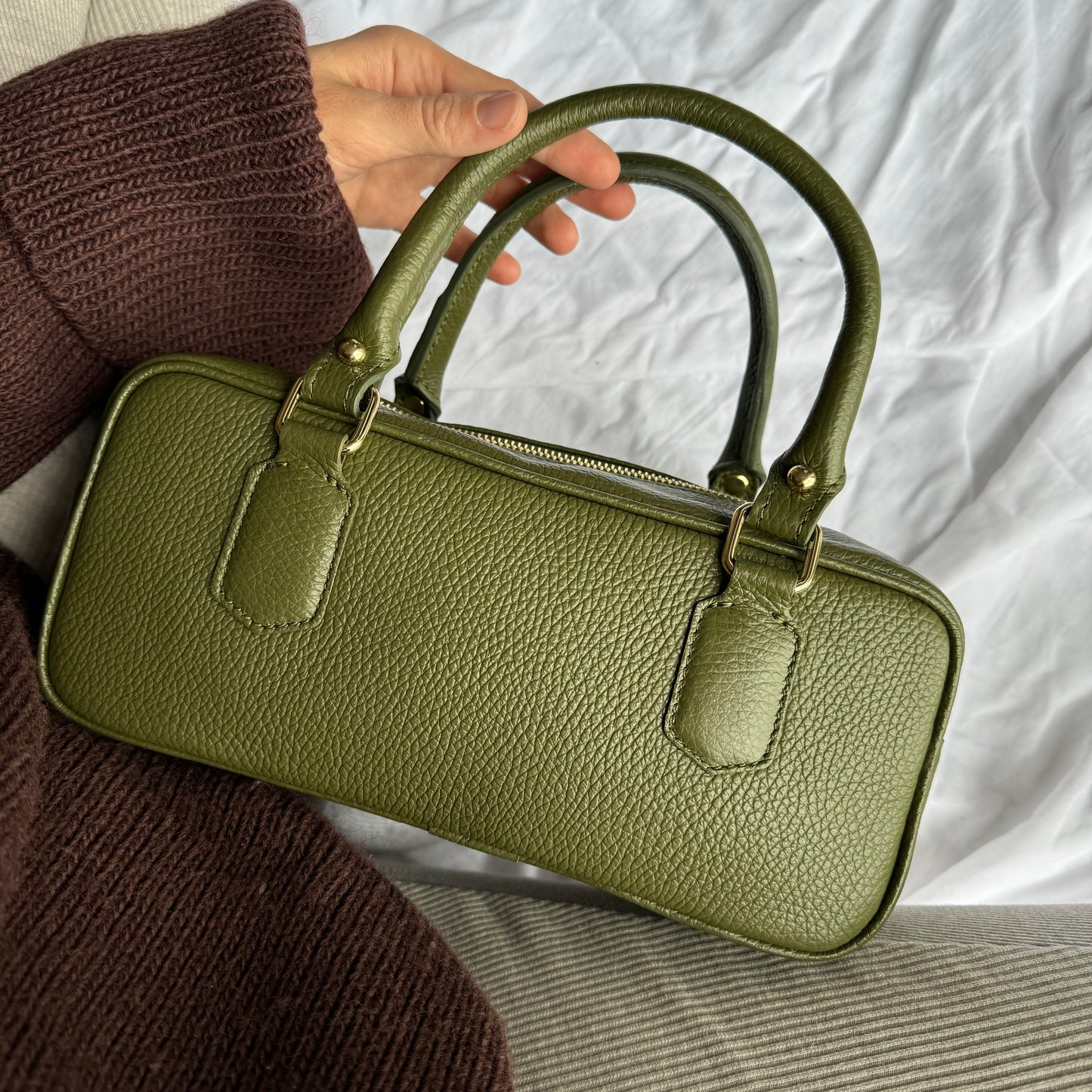 borsa baguette in pelle con tracolla