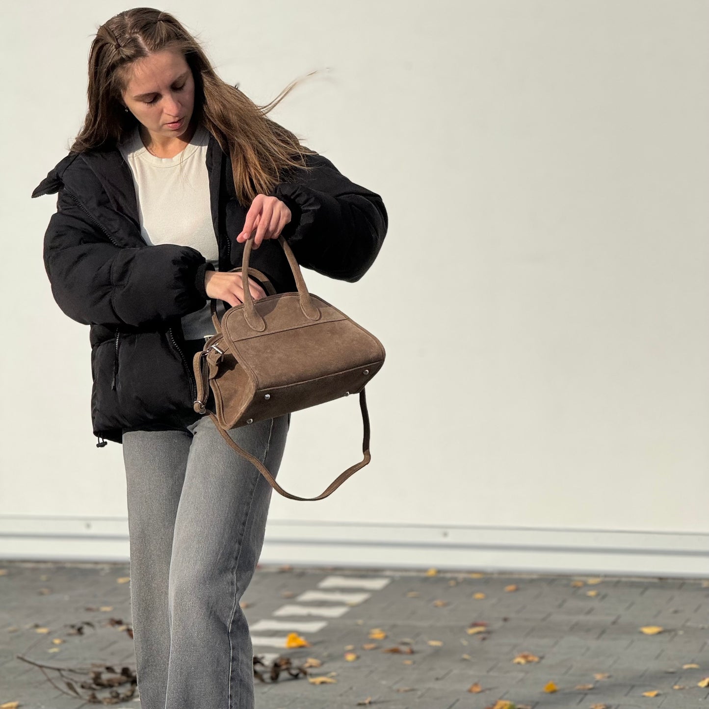 Borsa tote mini in pelle scamosciata