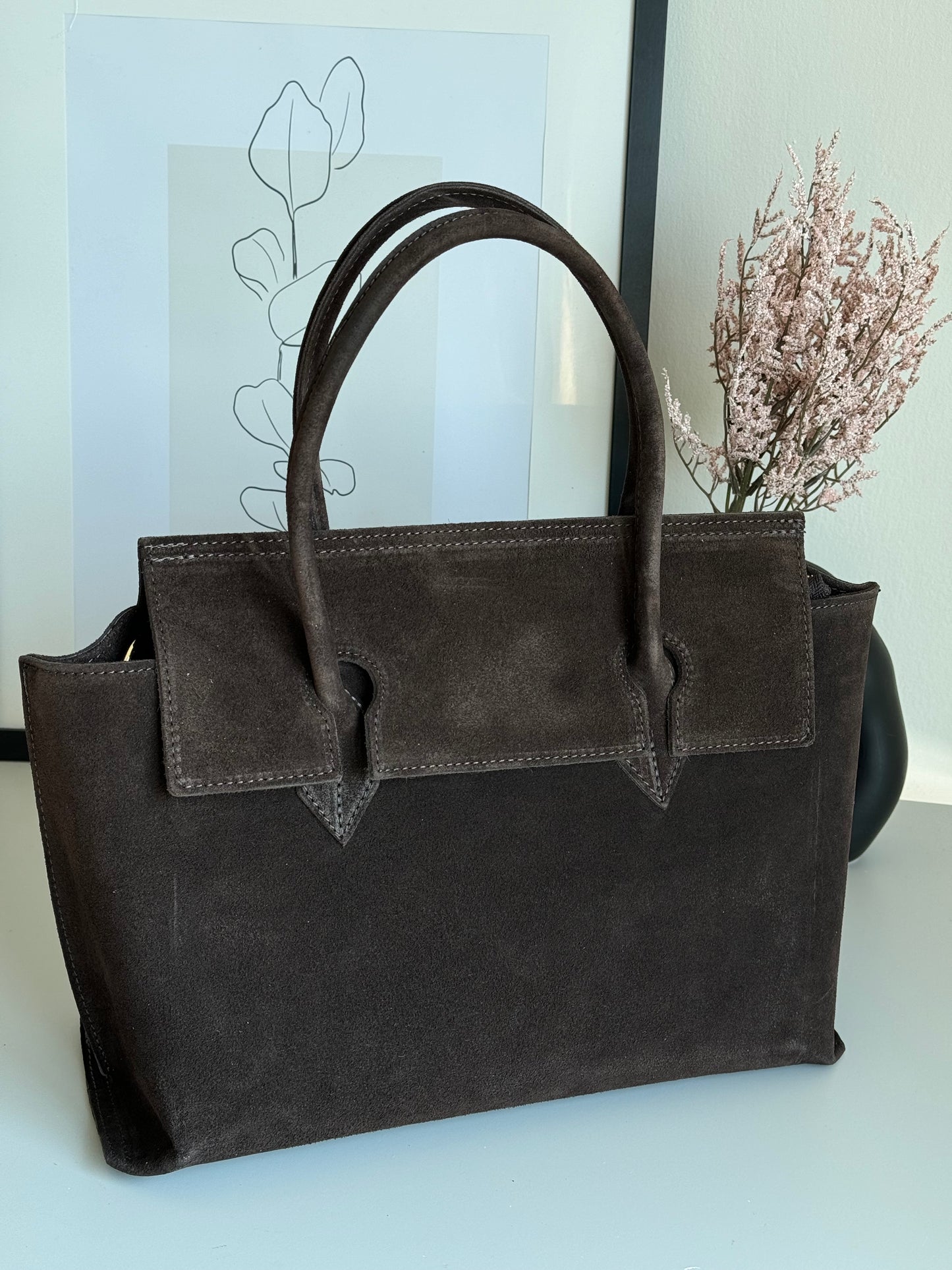 borsa in pelle scamosciata