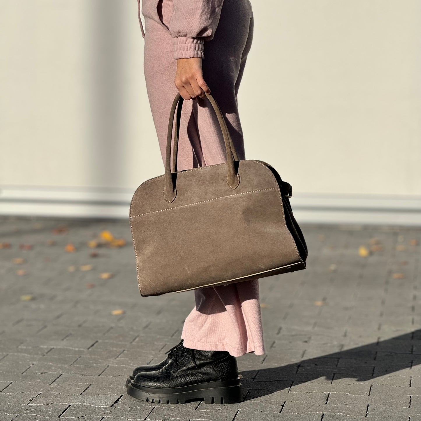 Borsa tote grande in pelle scamosciata