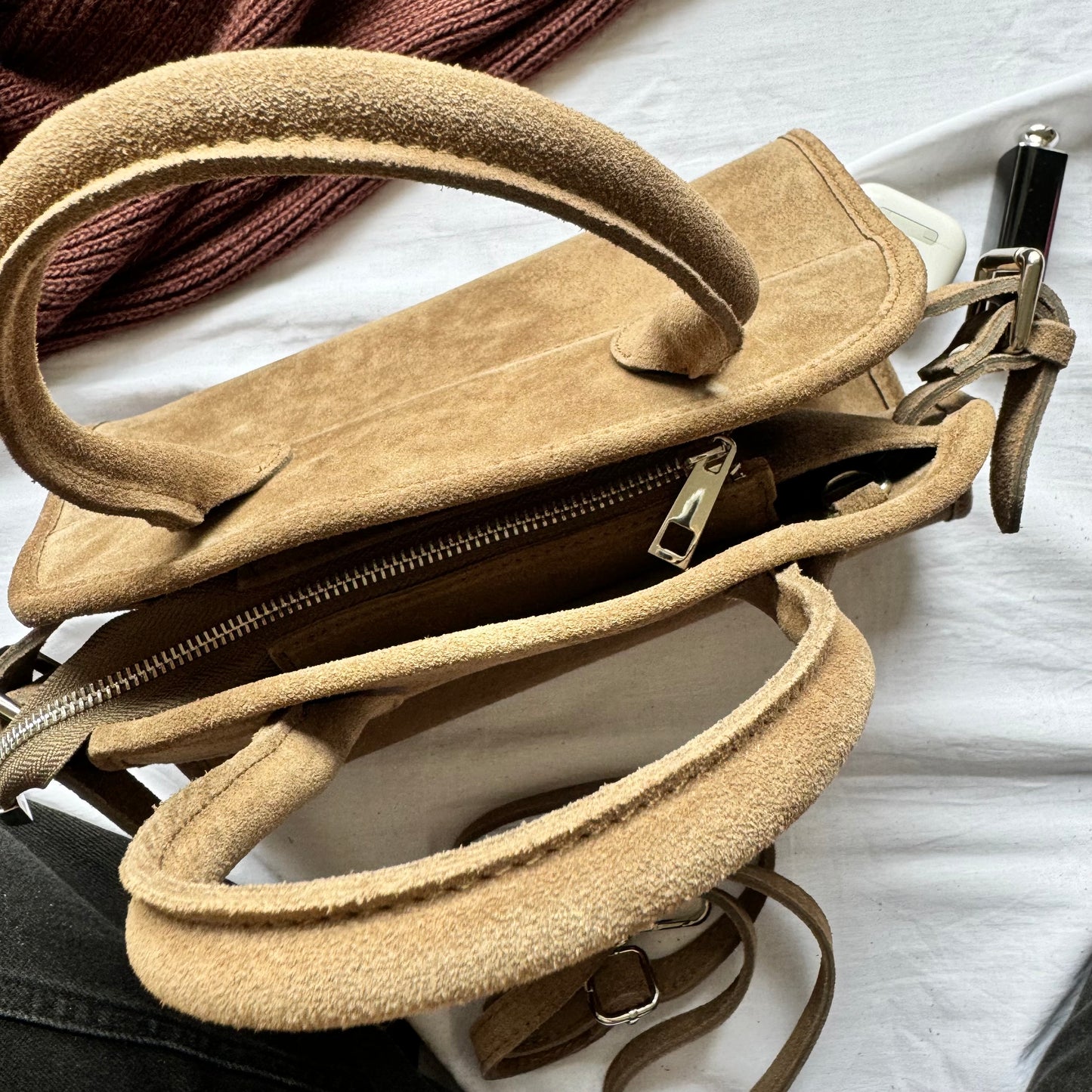 Borsa tote mini in pelle scamosciata