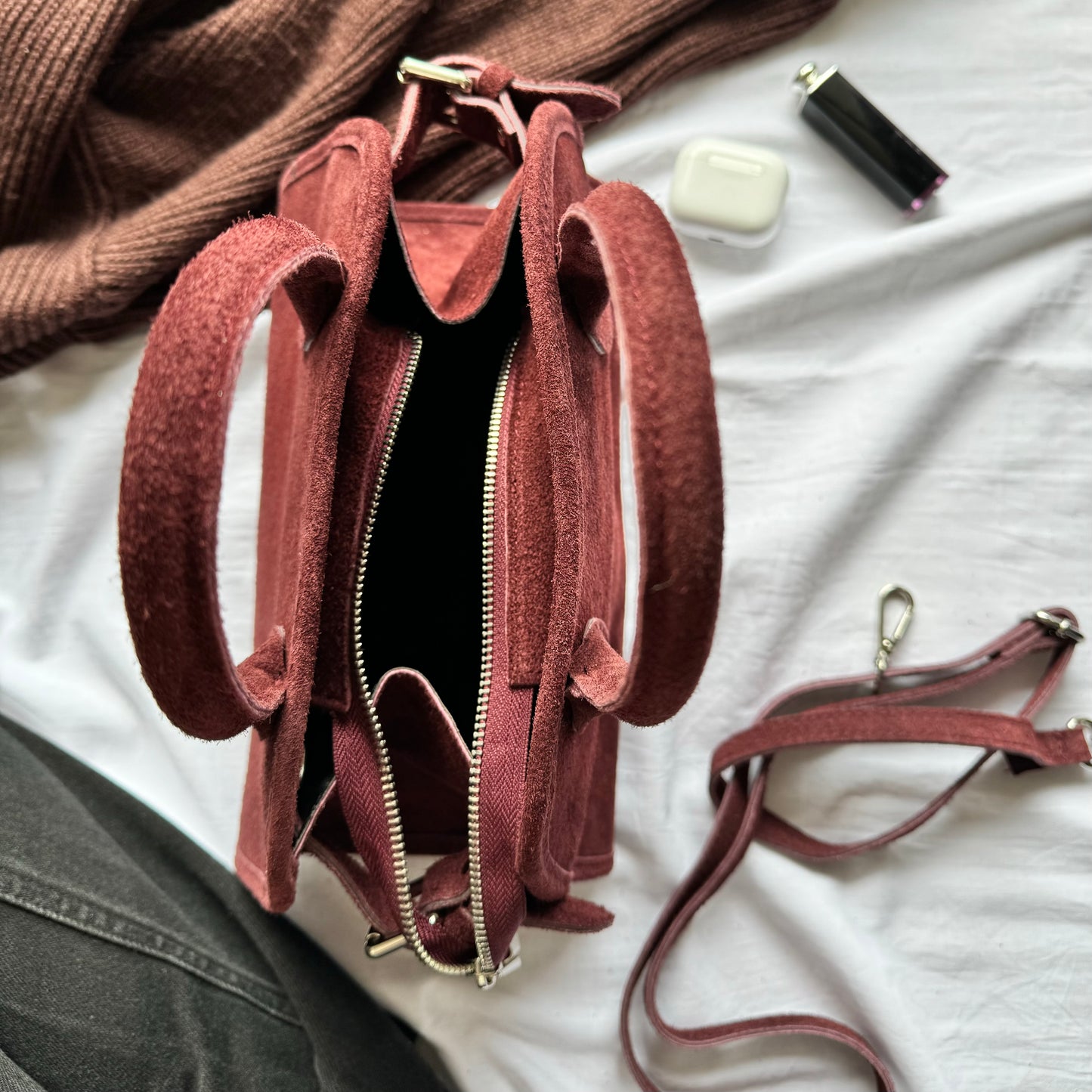 Borsa tote mini in pelle scamosciata