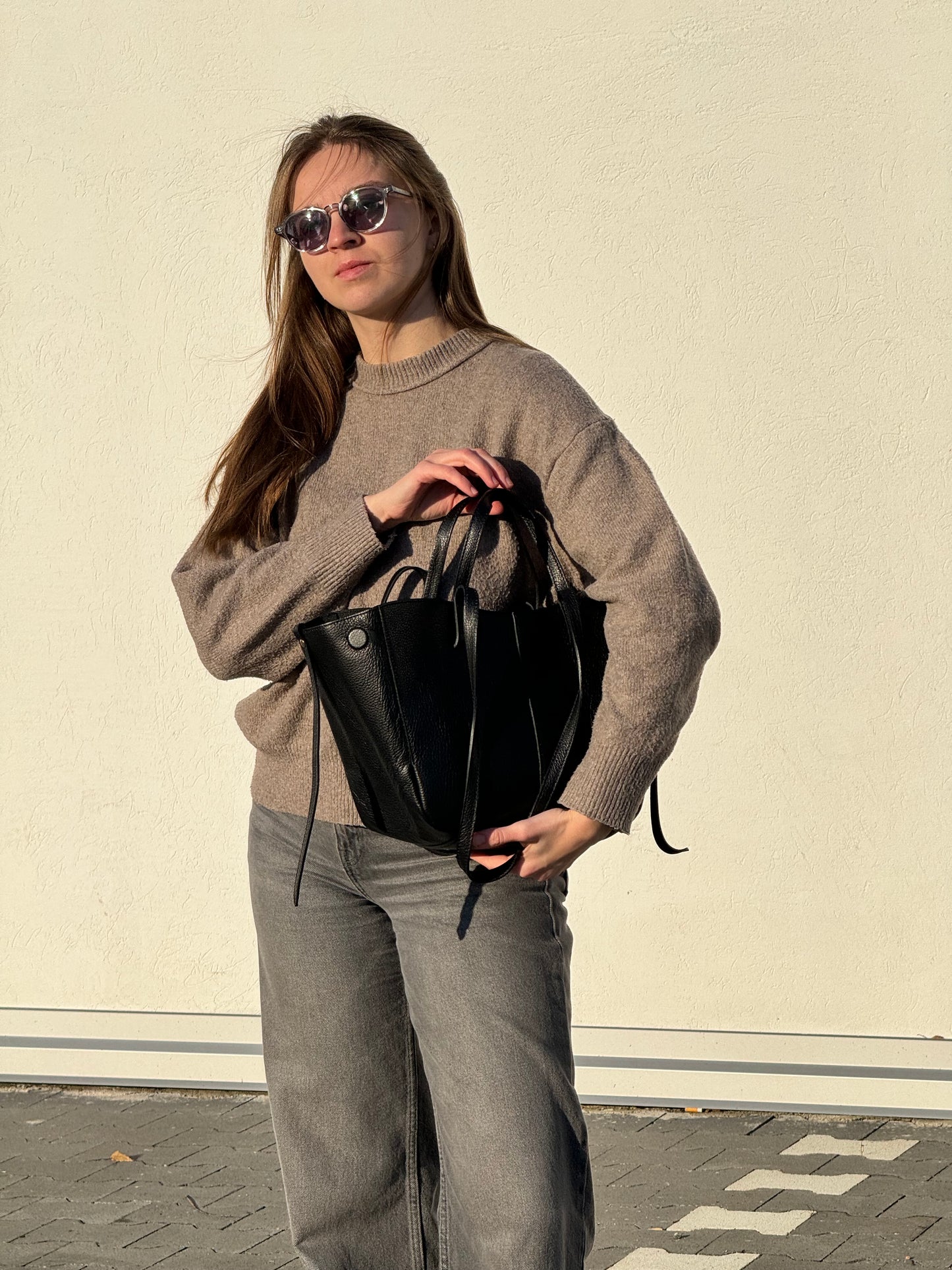 Borsa con doppio manico in pelle