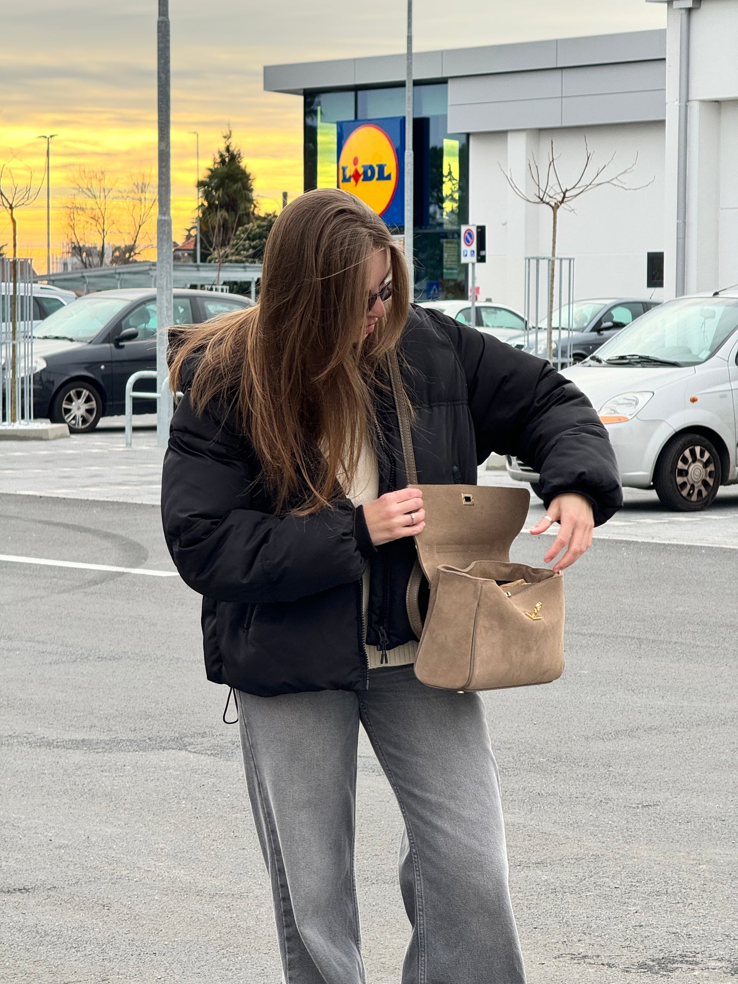 Borsa tote mini in pelle scamosciata