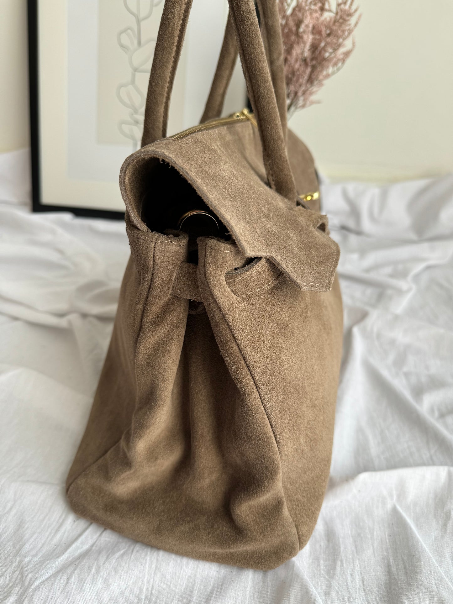 borsa in pelle scamosciata