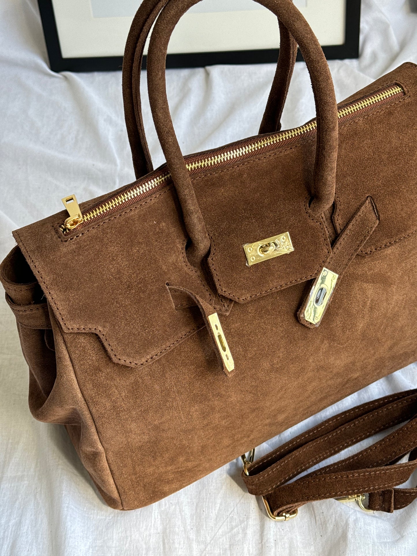 borsa in pelle scamosciata
