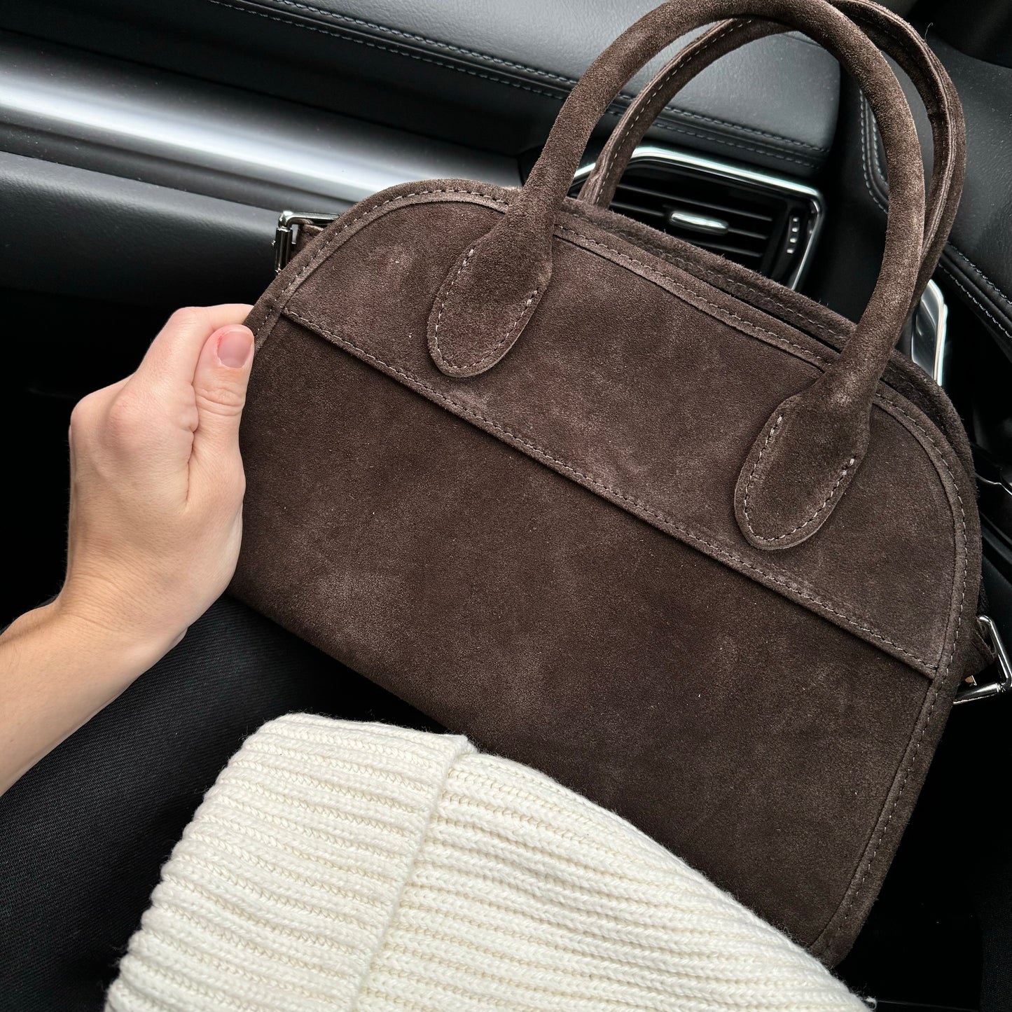 Borsa tote mini in pelle scamosciata
