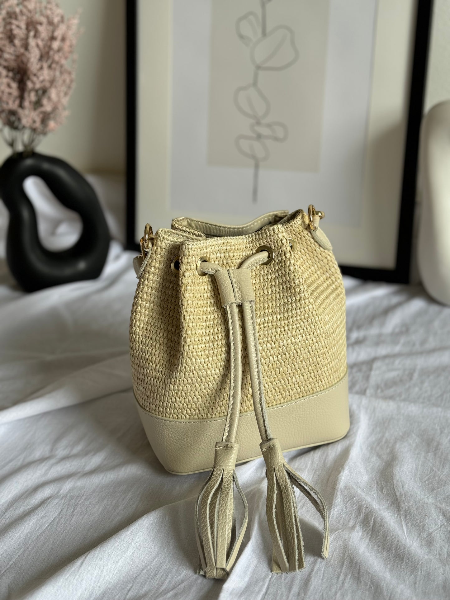 Borsa secchiello in rafia