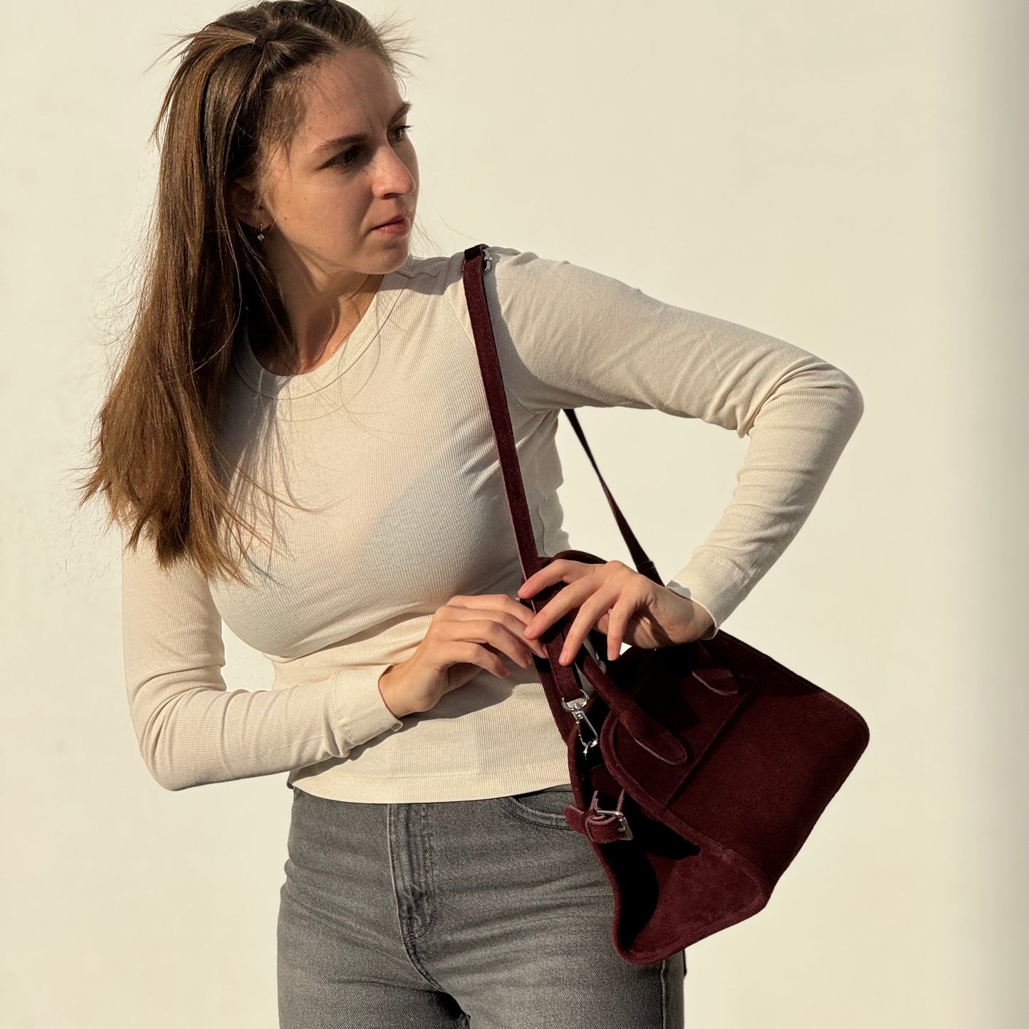 Borsa tote mini in pelle scamosciata