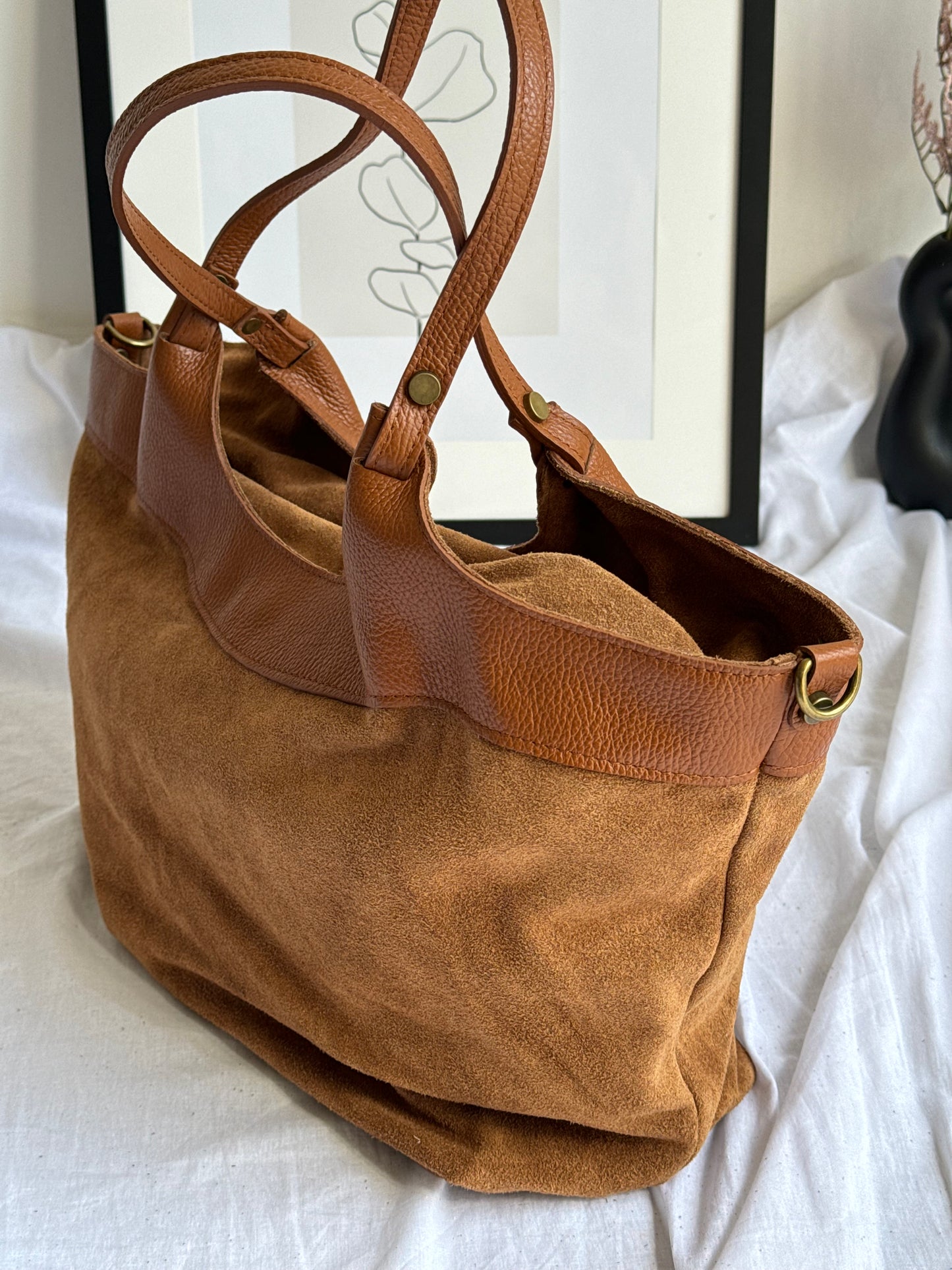 borsa in pelle scamosciata