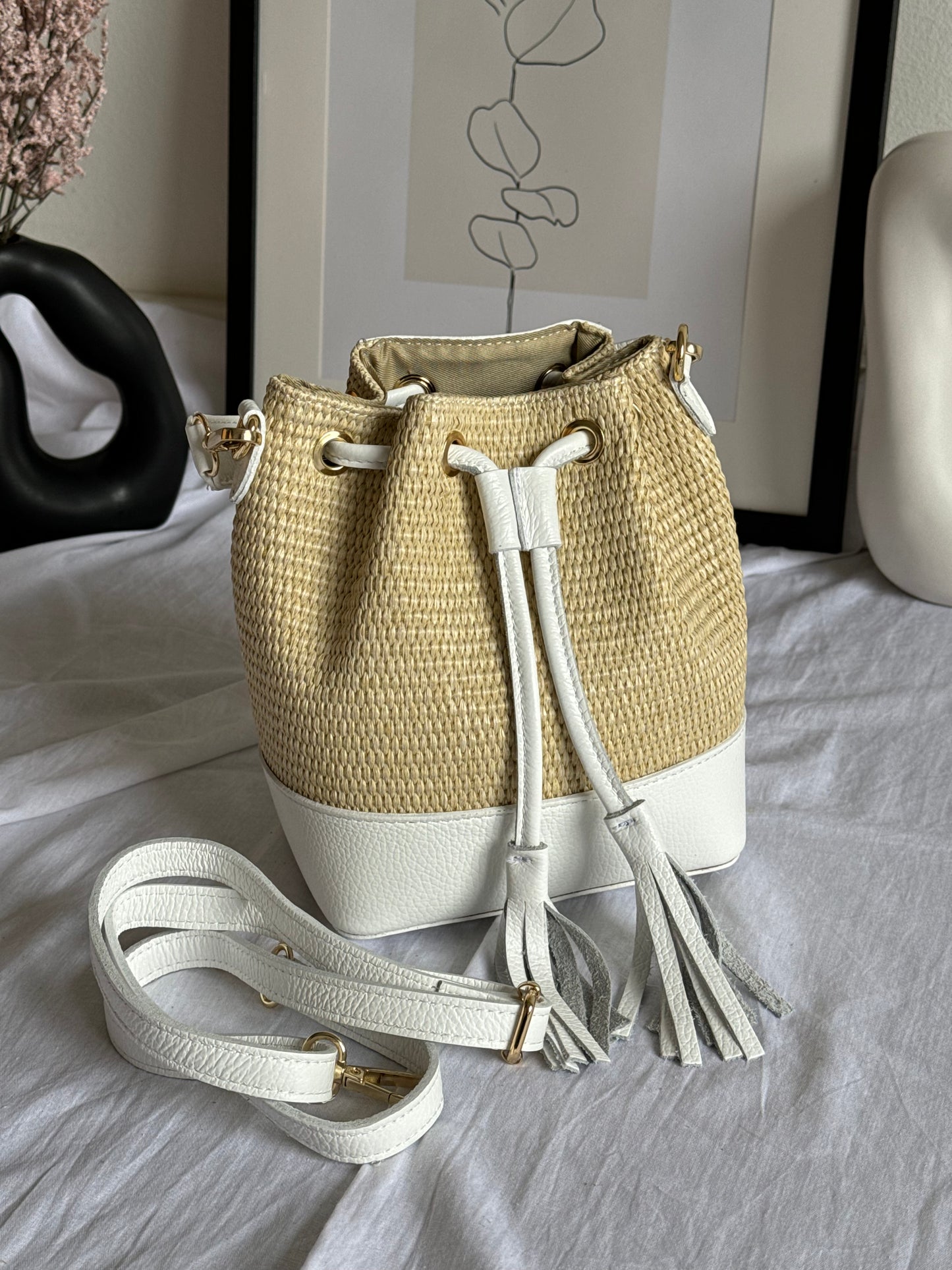 Borsa secchiello in rafia