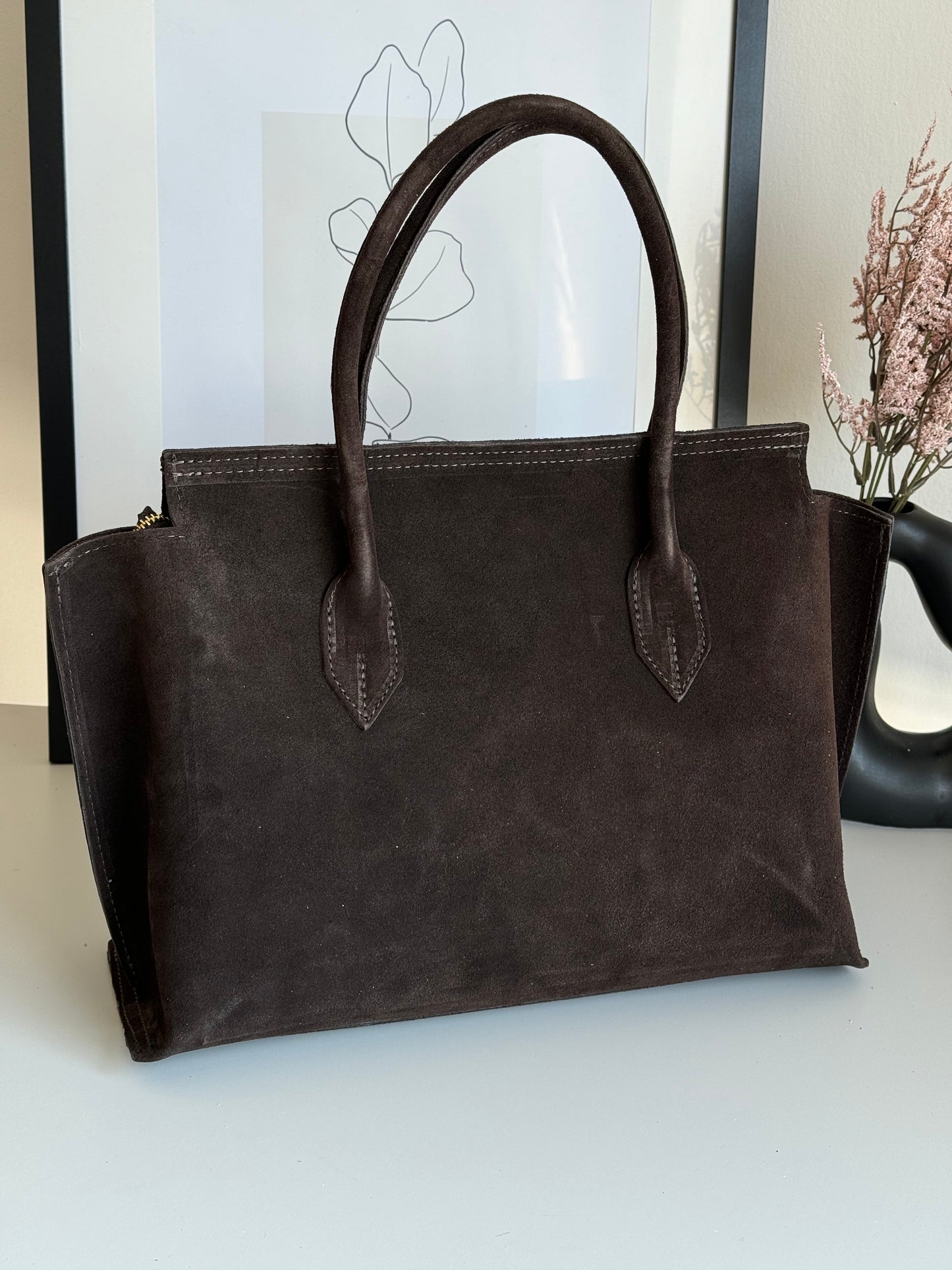 borsa in pelle scamosciata
