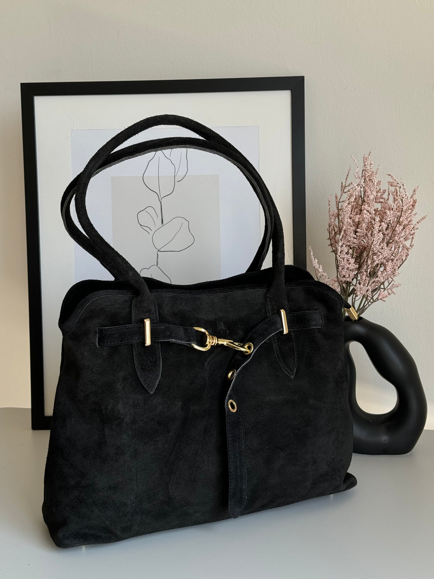 borsa in pelle scamosciata