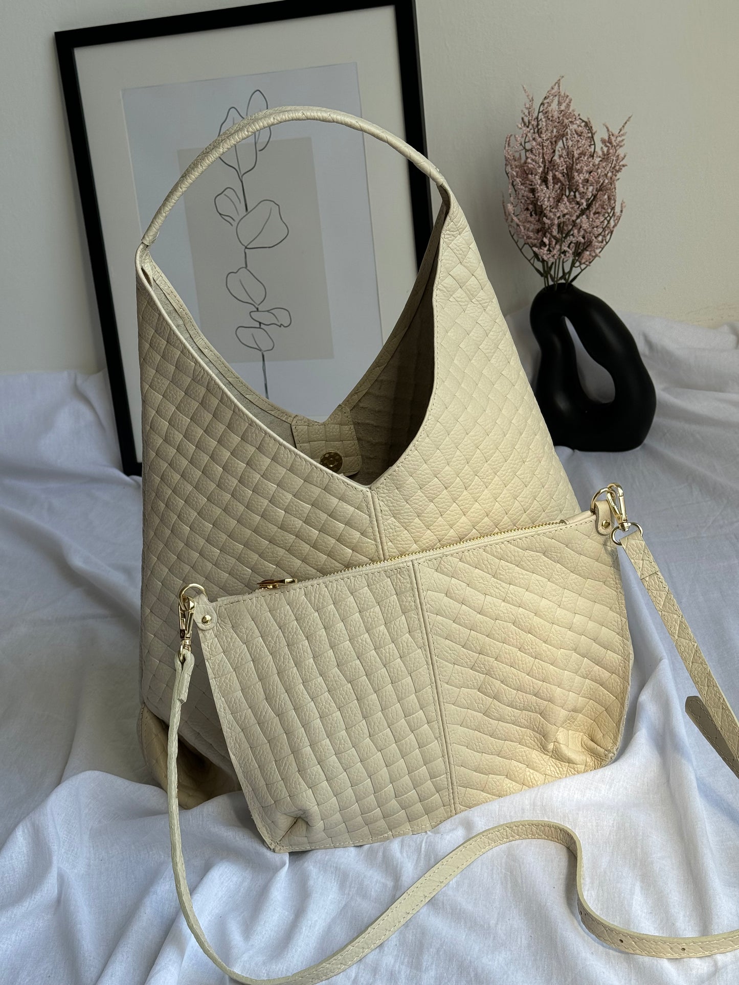 Borsa hobo con pouch in pelle