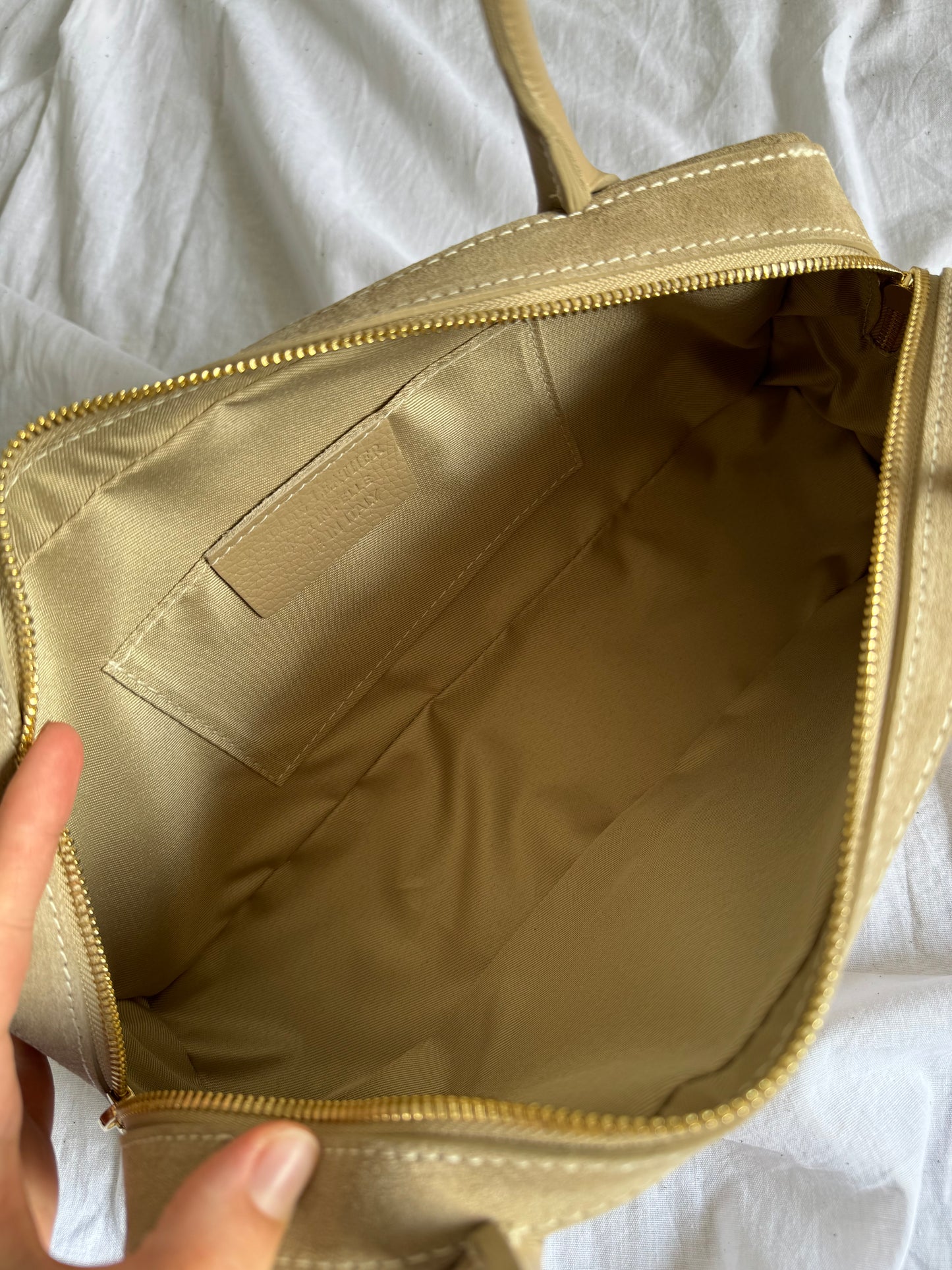 borsa baguette in pelle scamosciata