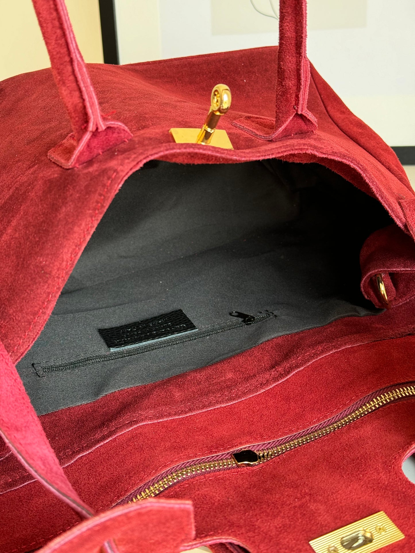 borsa in pelle scamosciata