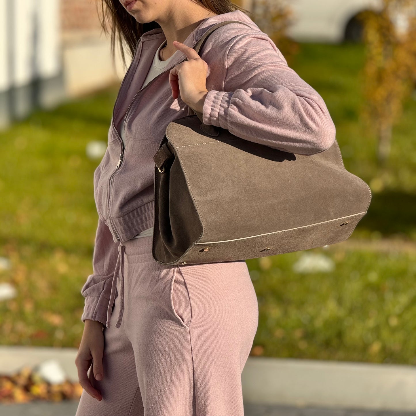 Borsa tote grande in pelle scamosciata