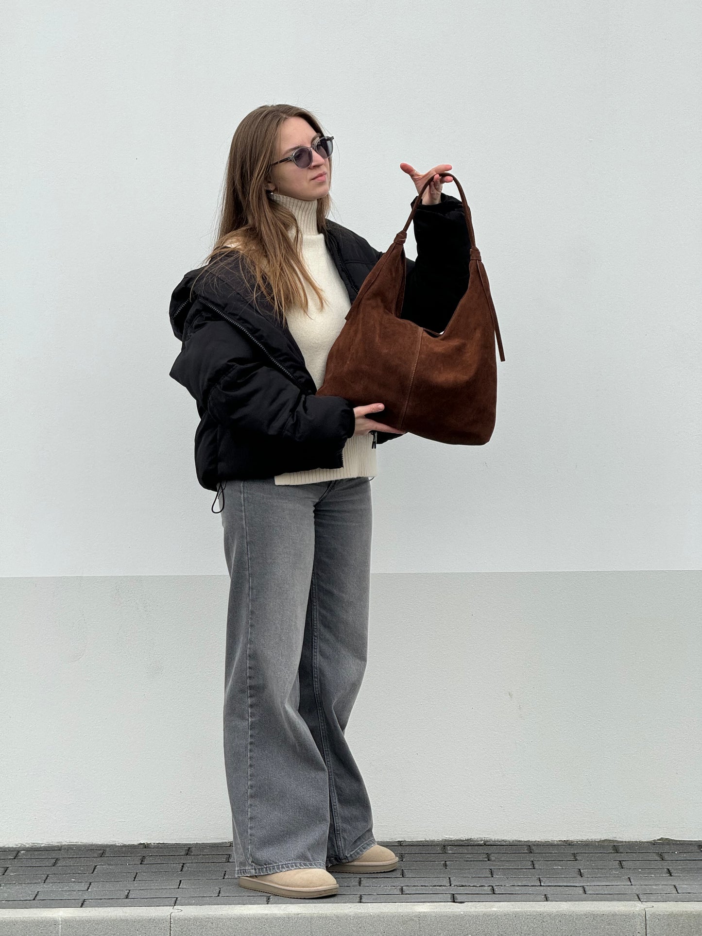 Borsa hobo in pelle scamosciata