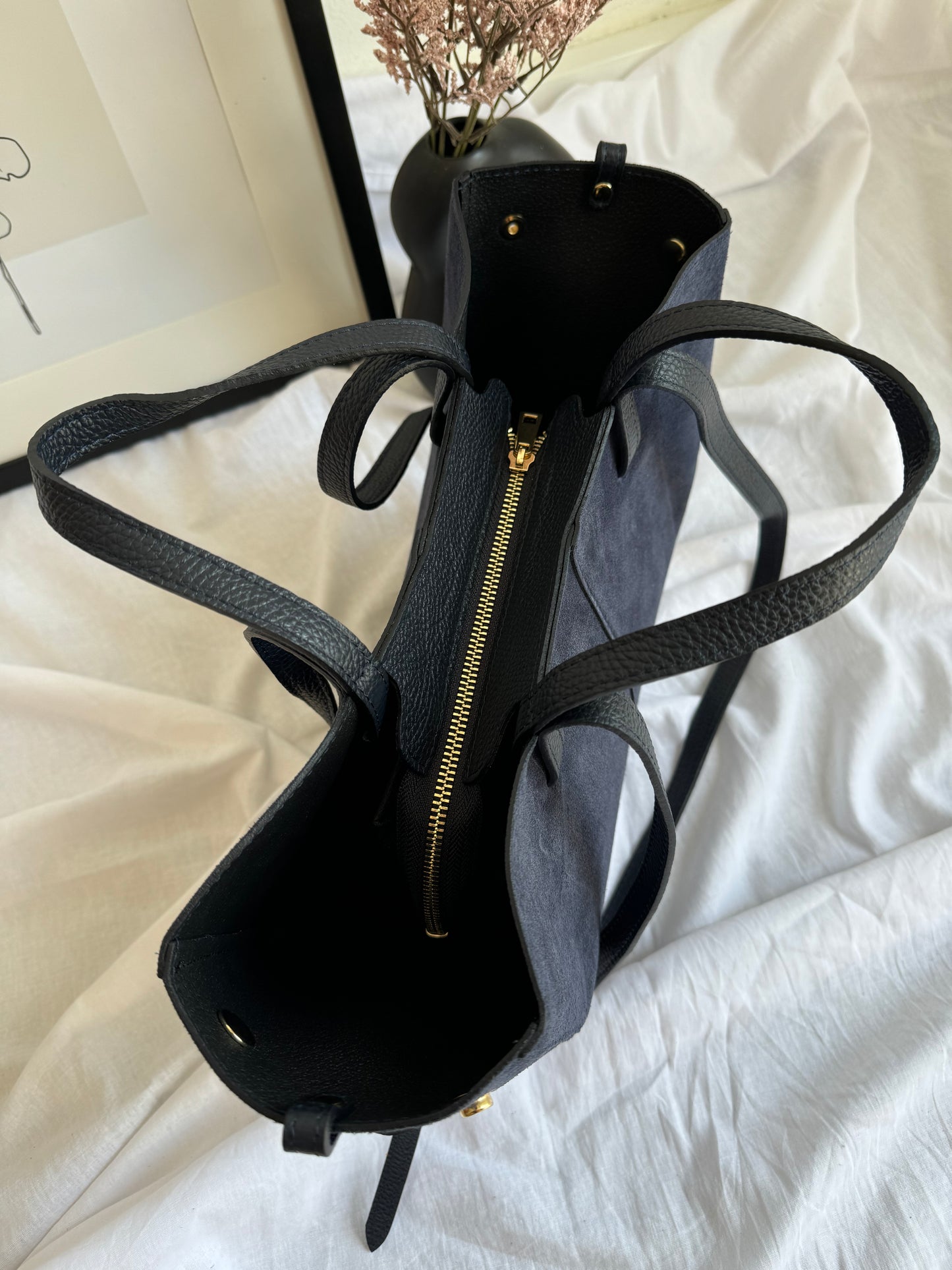 borsa con doppi manici e bottoni