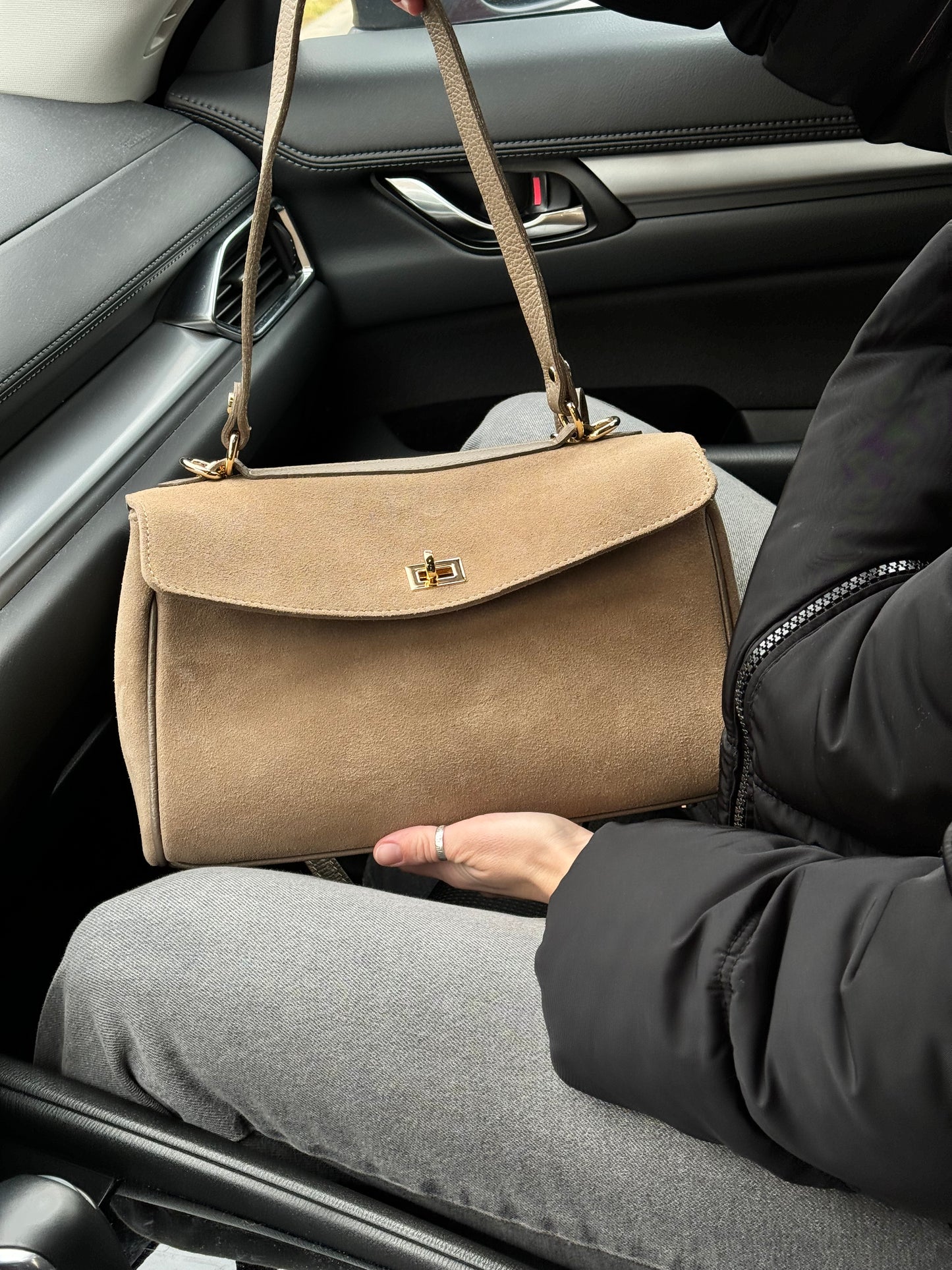 Borsa tote mini in pelle scamosciata