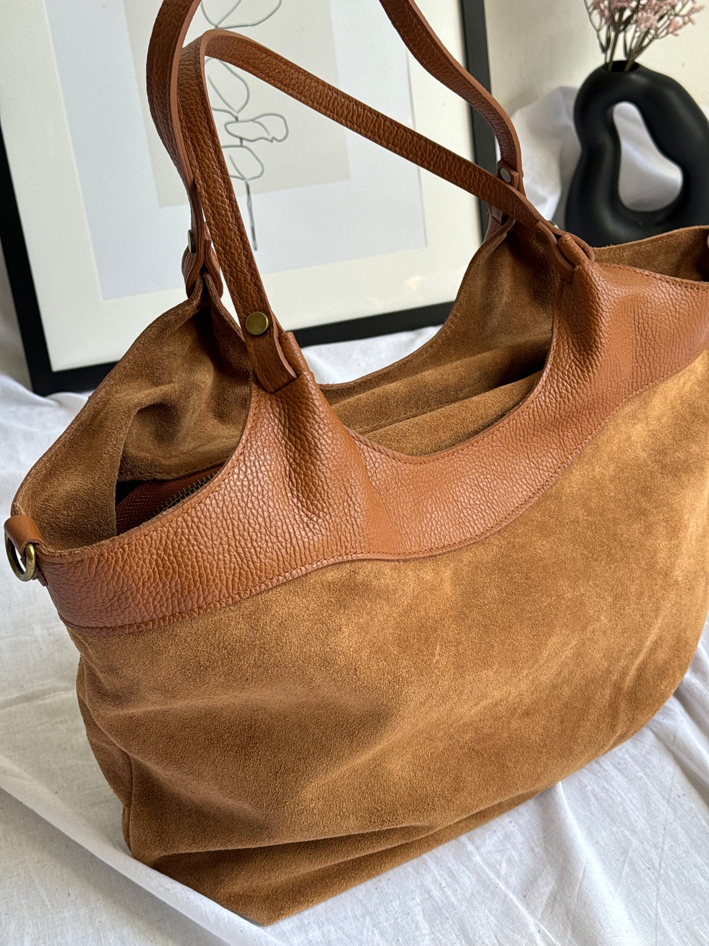 borsa in pelle scamosciata