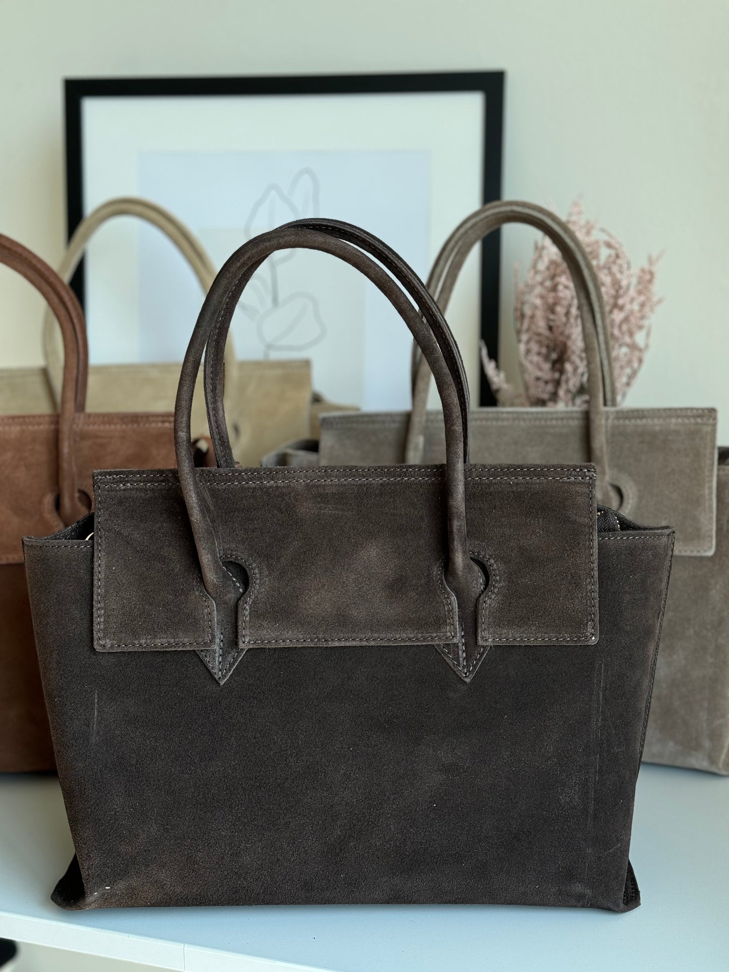 borsa in pelle scamosciata