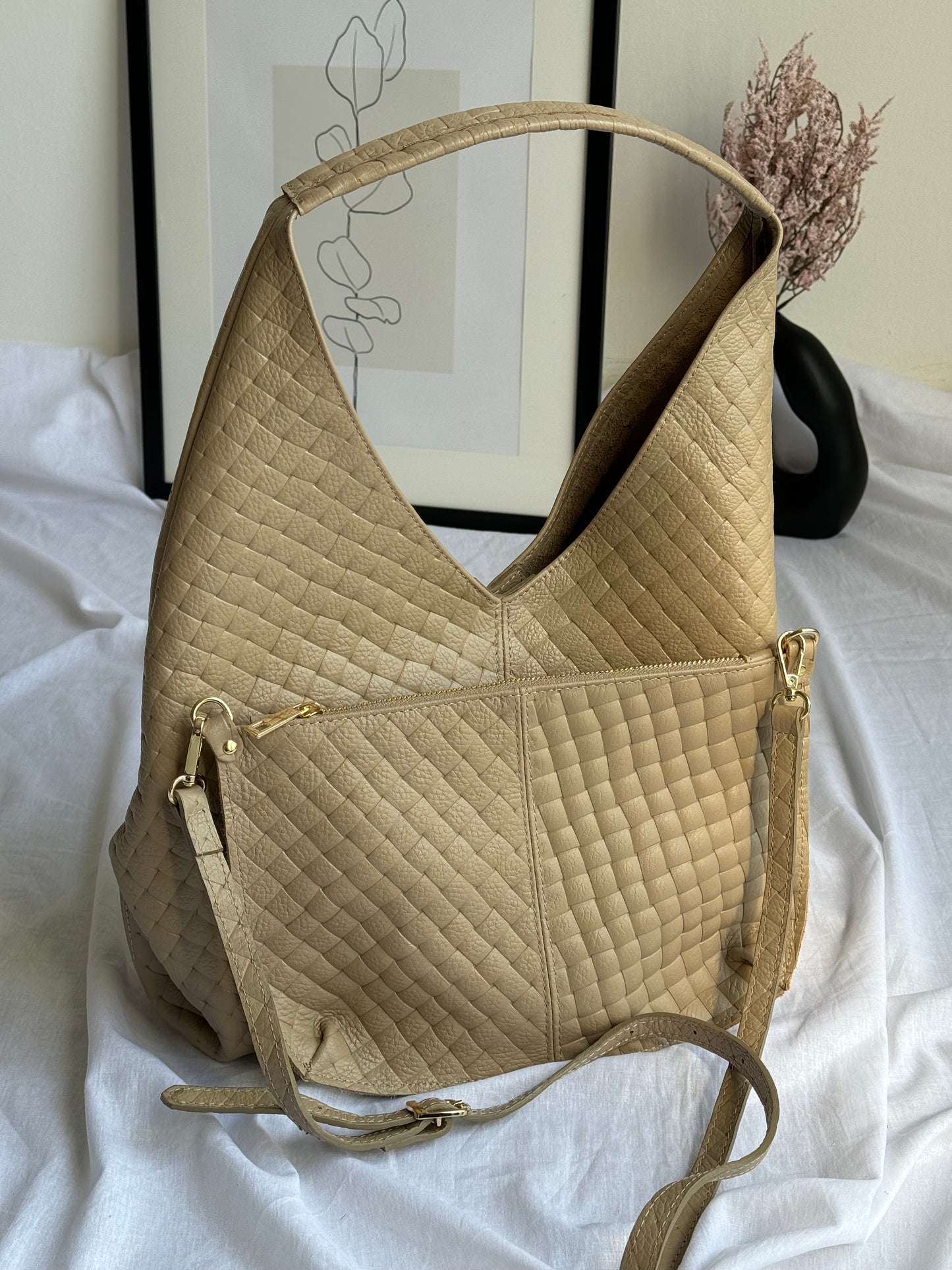 Borsa hobo con pouch in pelle