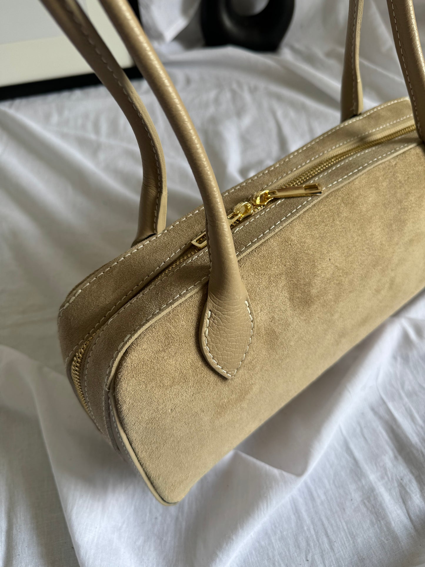 borsa baguette in pelle scamosciata