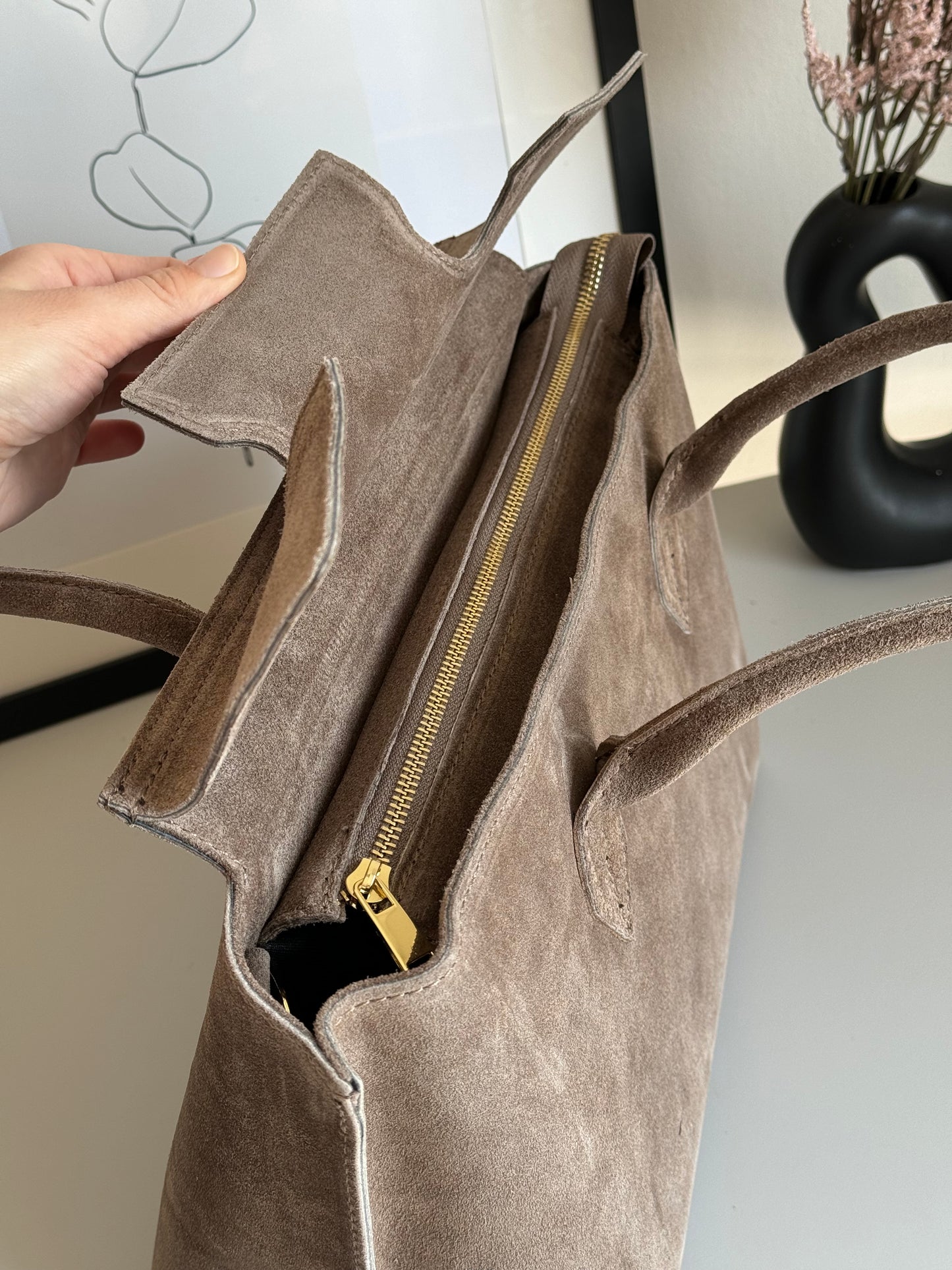 borsa in pelle scamosciata
