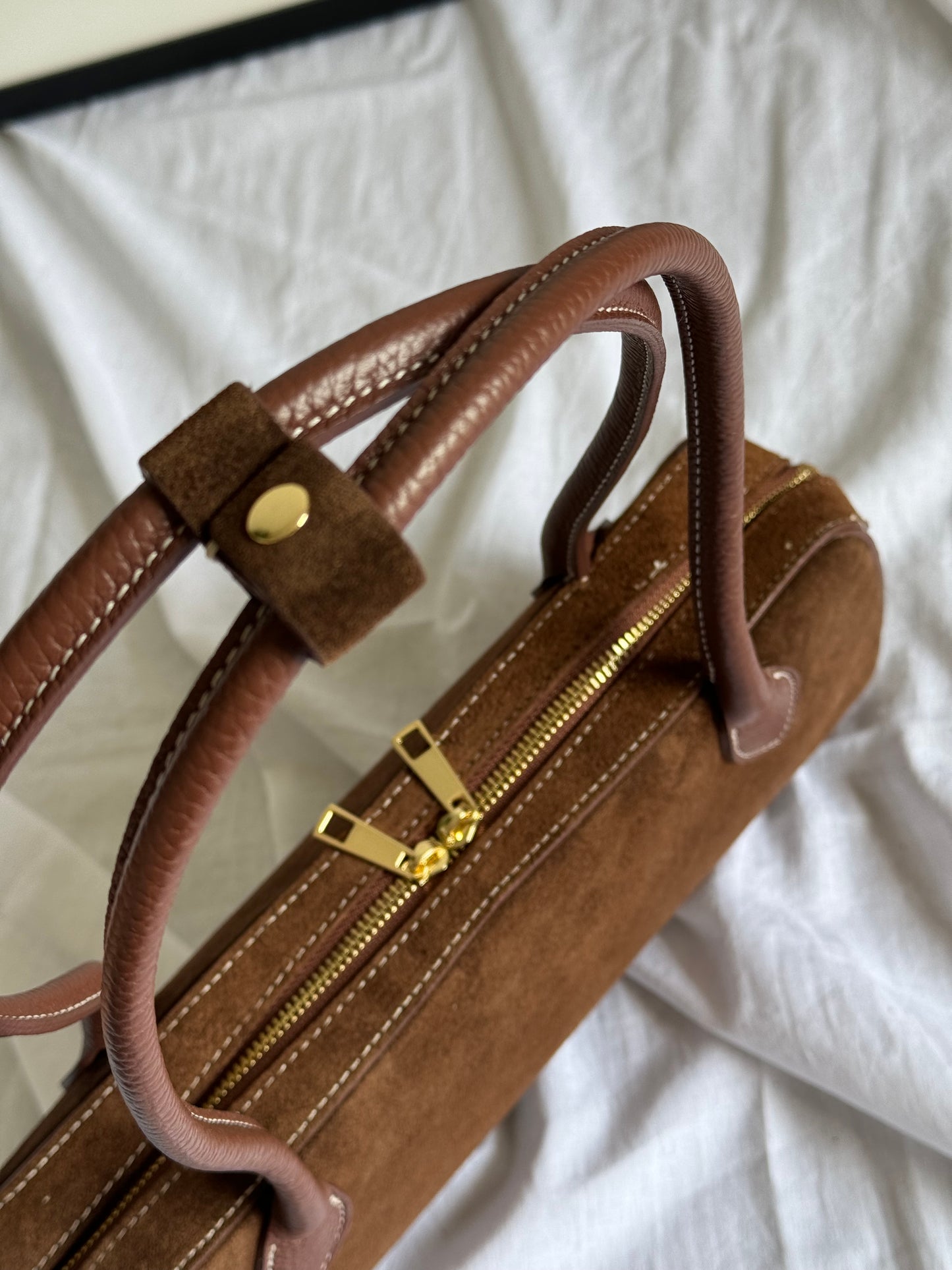 borsa baguette in pelle scamosciata