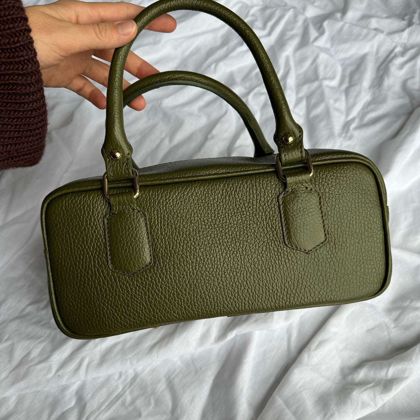borsa baguette in pelle con tracolla