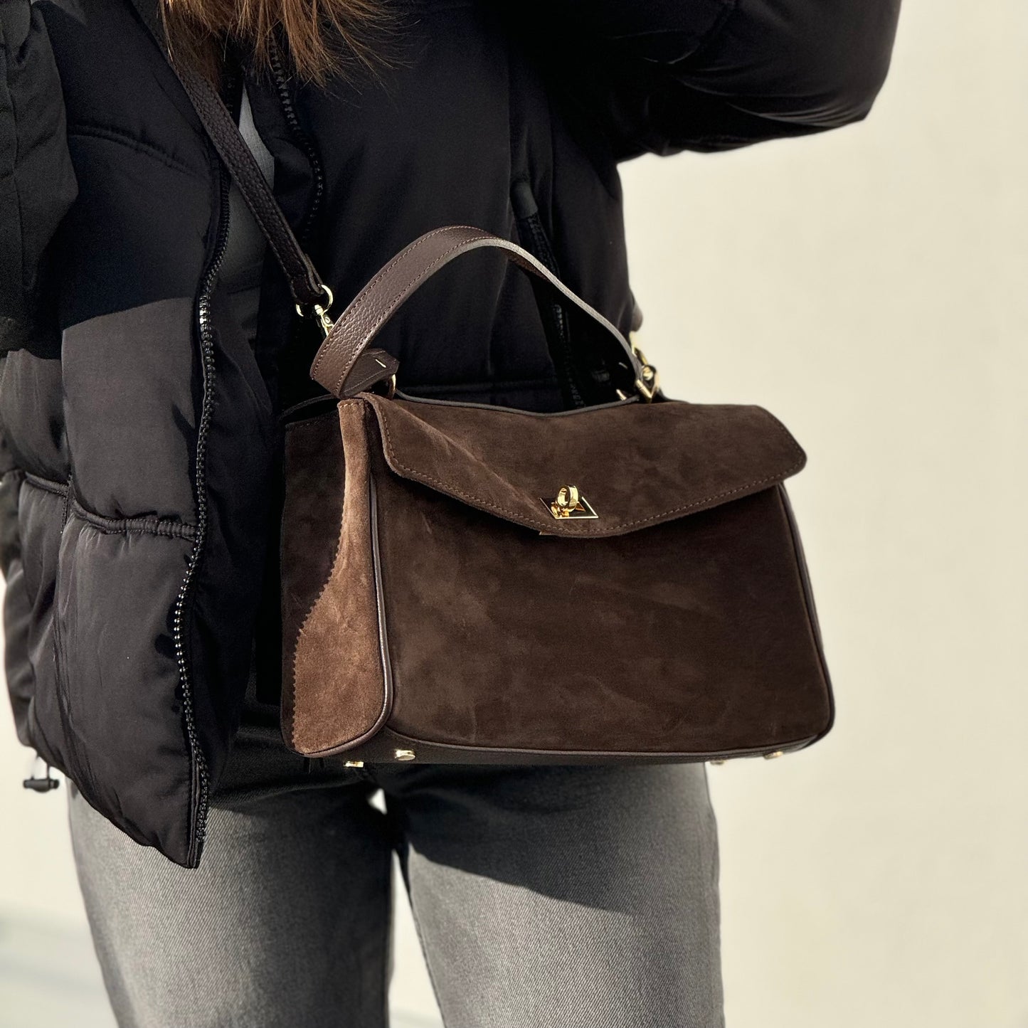 Borsa tote mini in pelle scamosciata