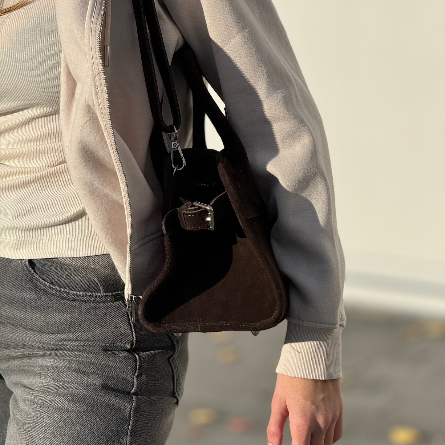 Borsa tote mini in pelle scamosciata