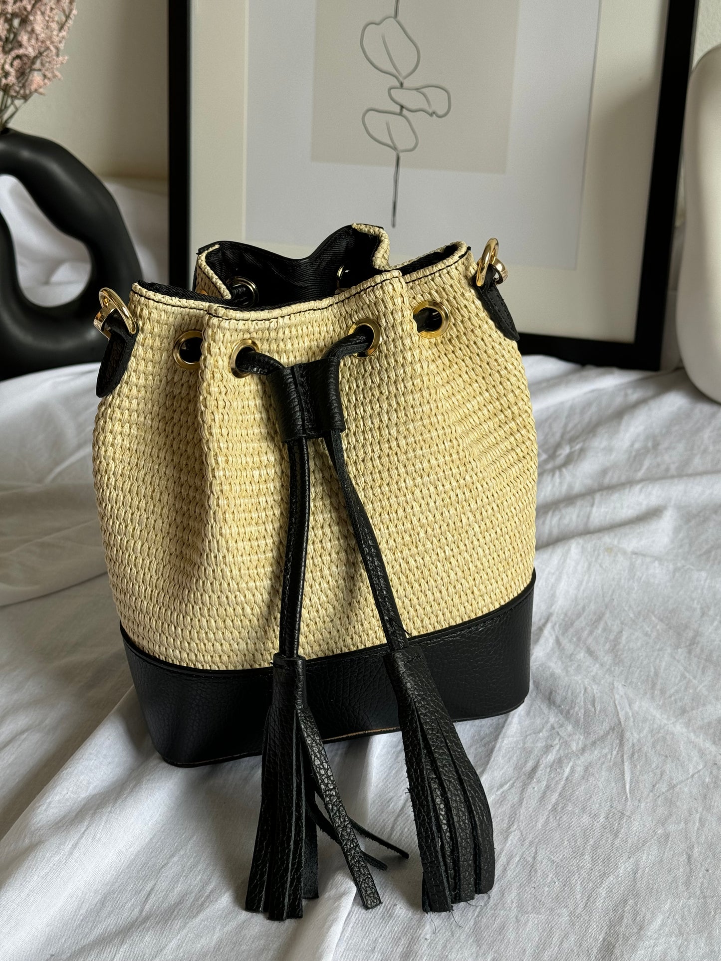 Borsa secchiello in rafia