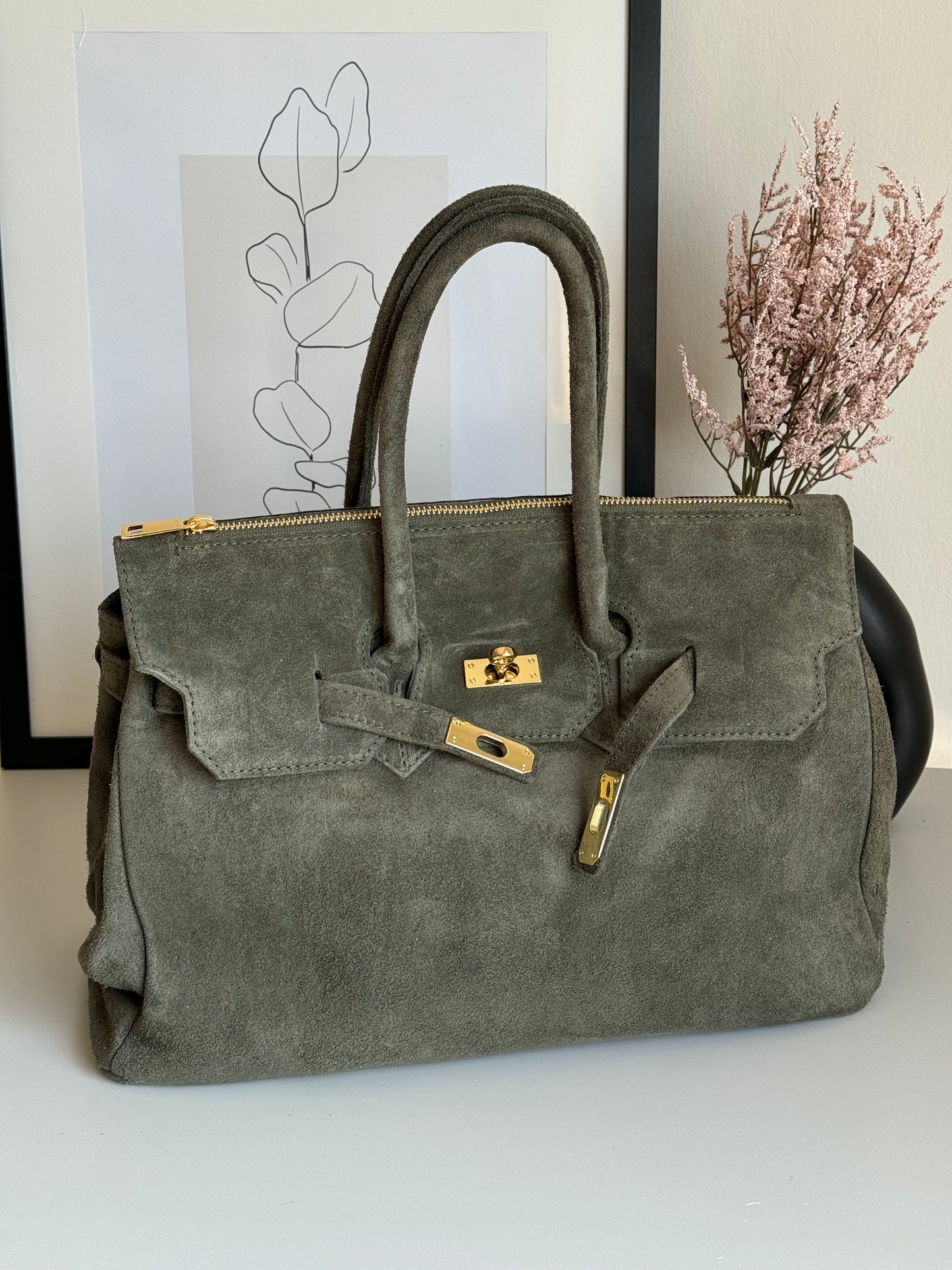 borsa in pelle scamosciata