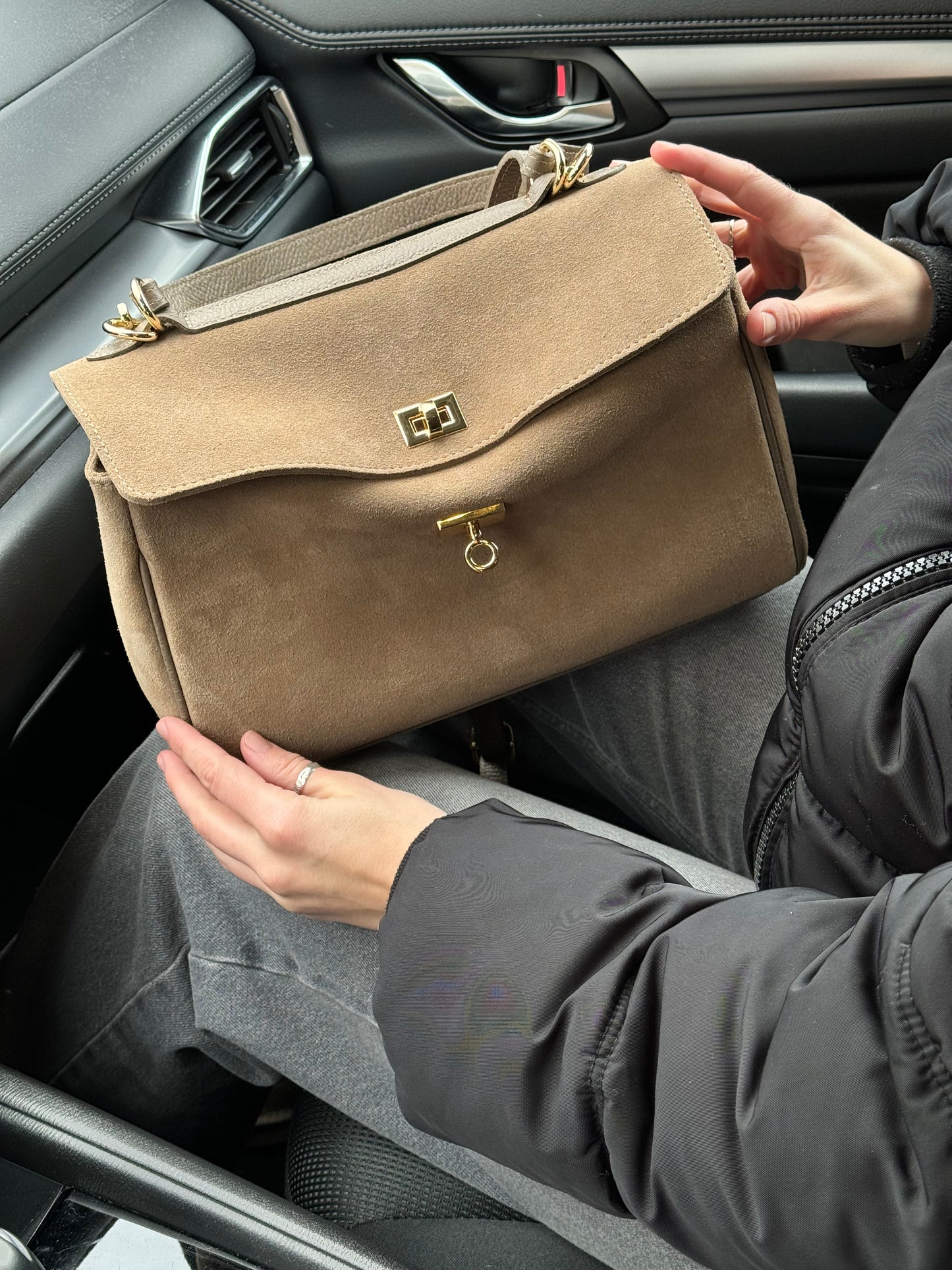 Borsa tote mini in pelle scamosciata