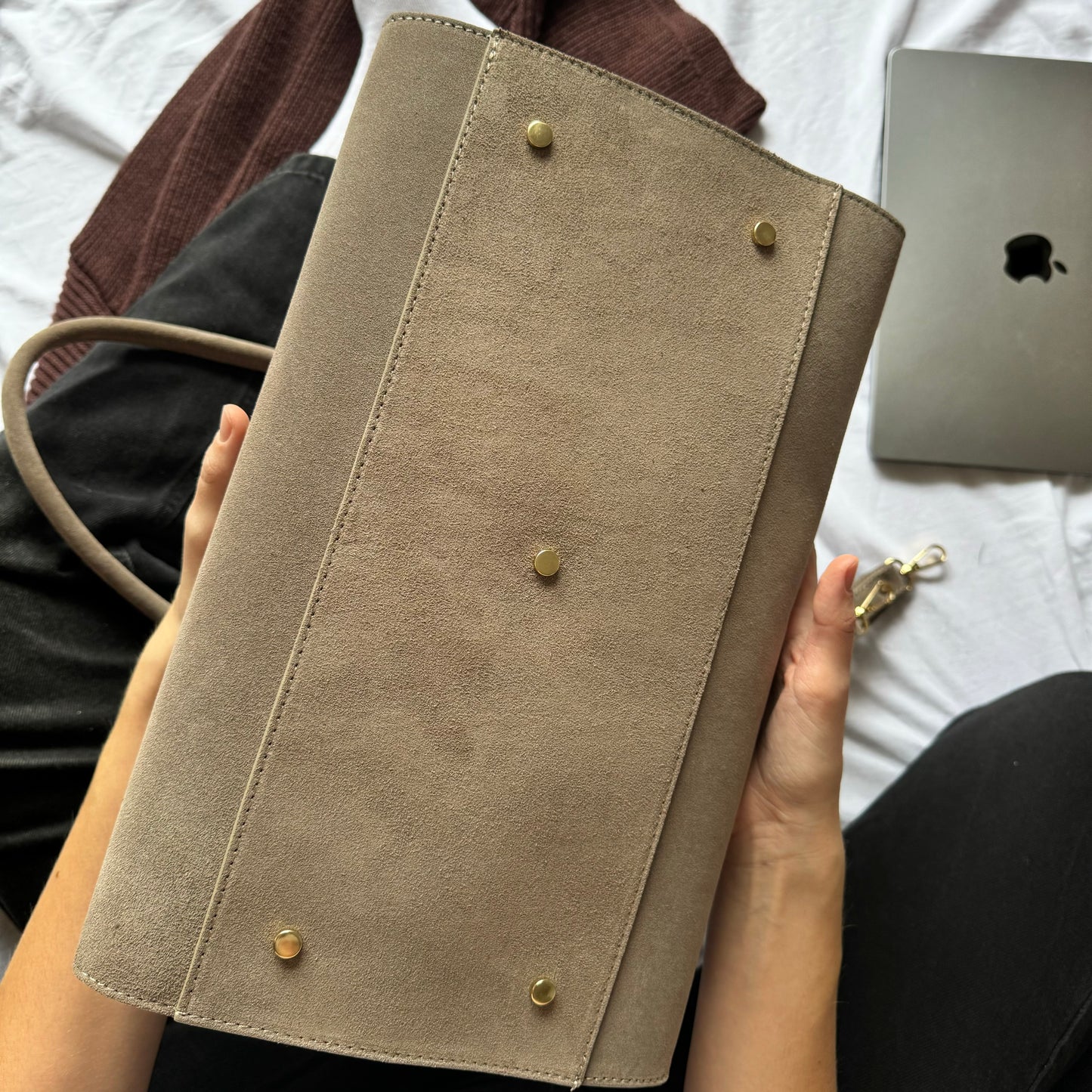 Borsa tote grande in pelle scamosciata
