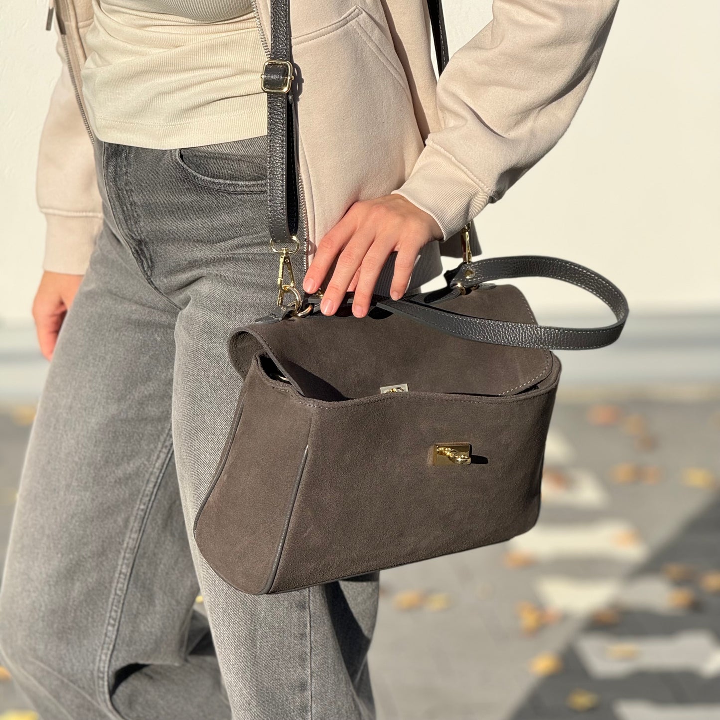 Borsa tote mini in pelle scamosciata