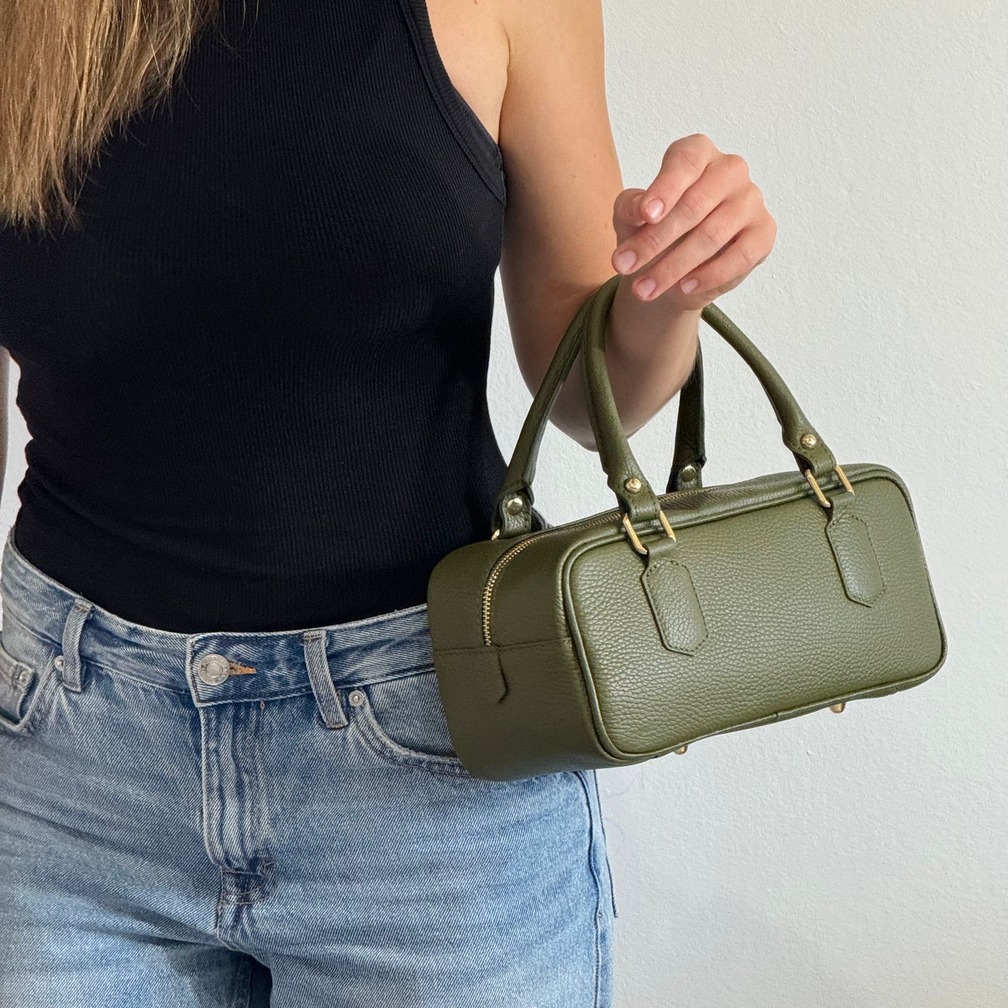 borsa baguette in pelle con tracolla