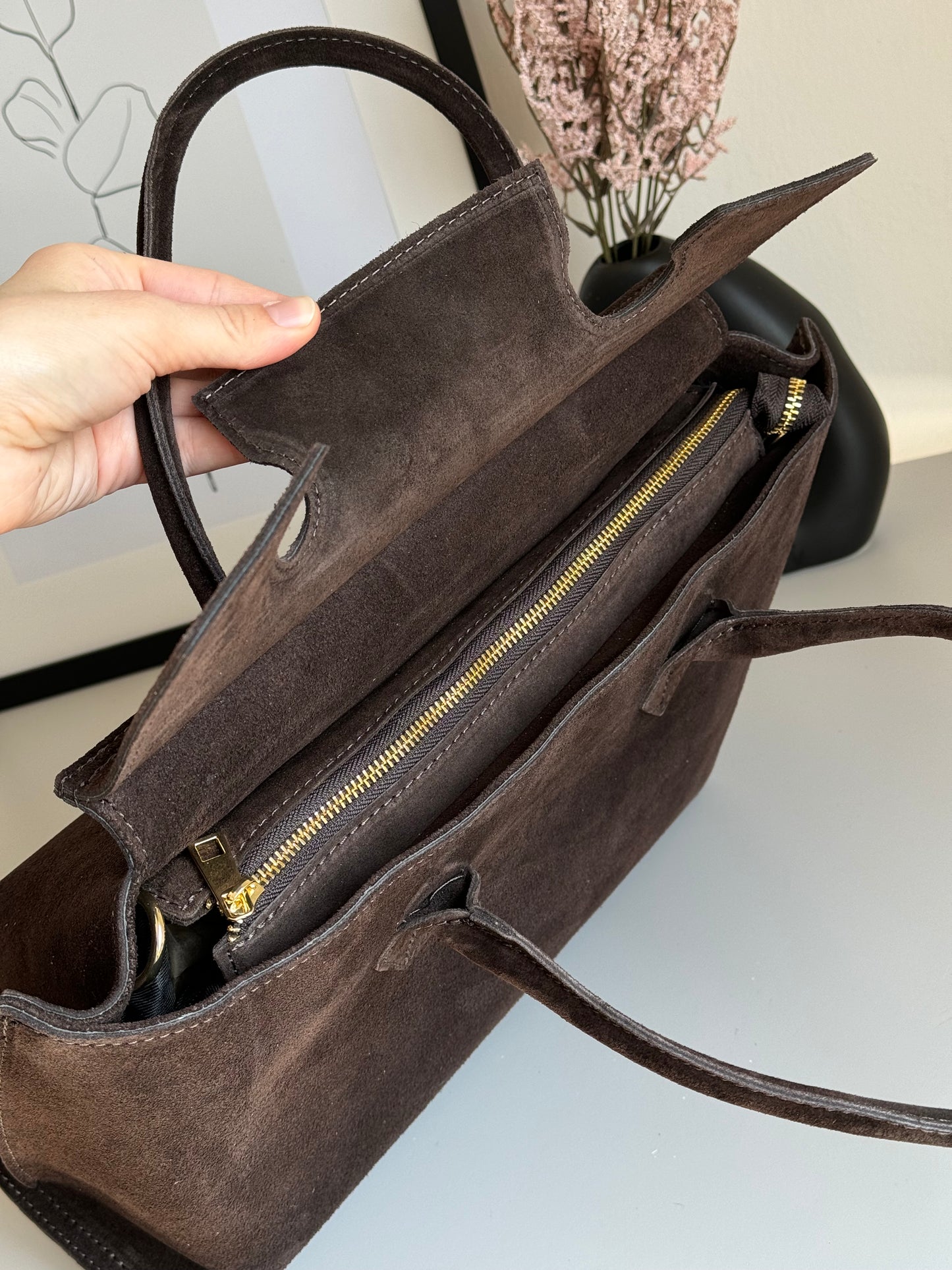 borsa in pelle scamosciata