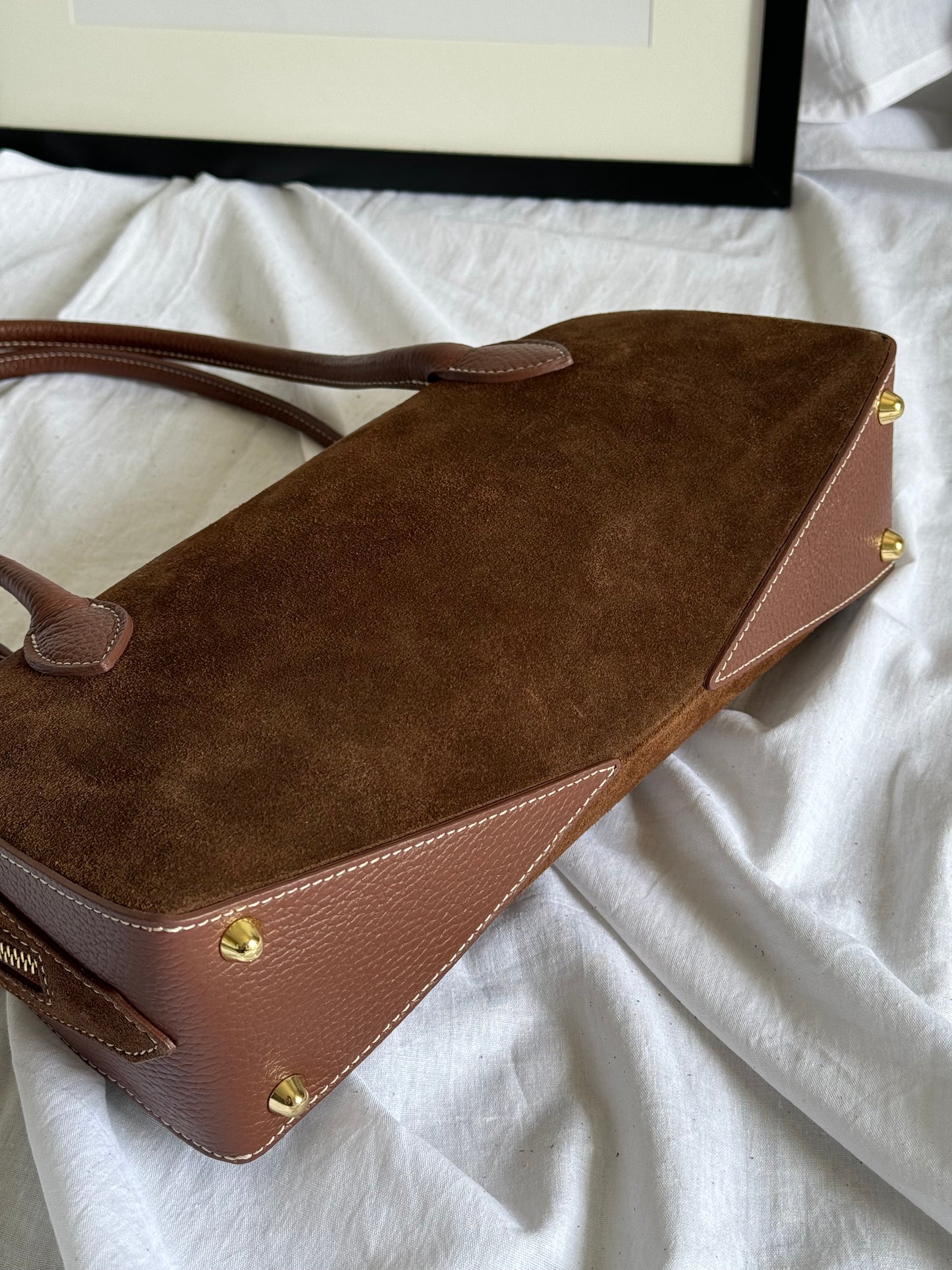 borsa baguette in pelle scamosciata