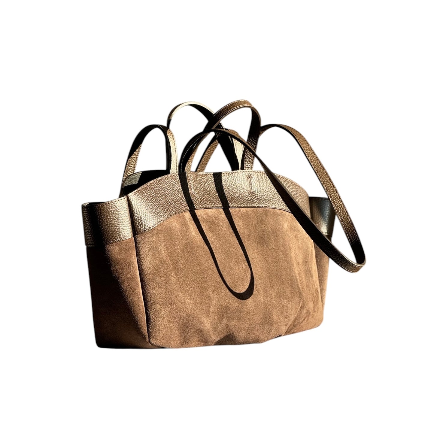 Borsa con doppio manico in pelle scamosciato