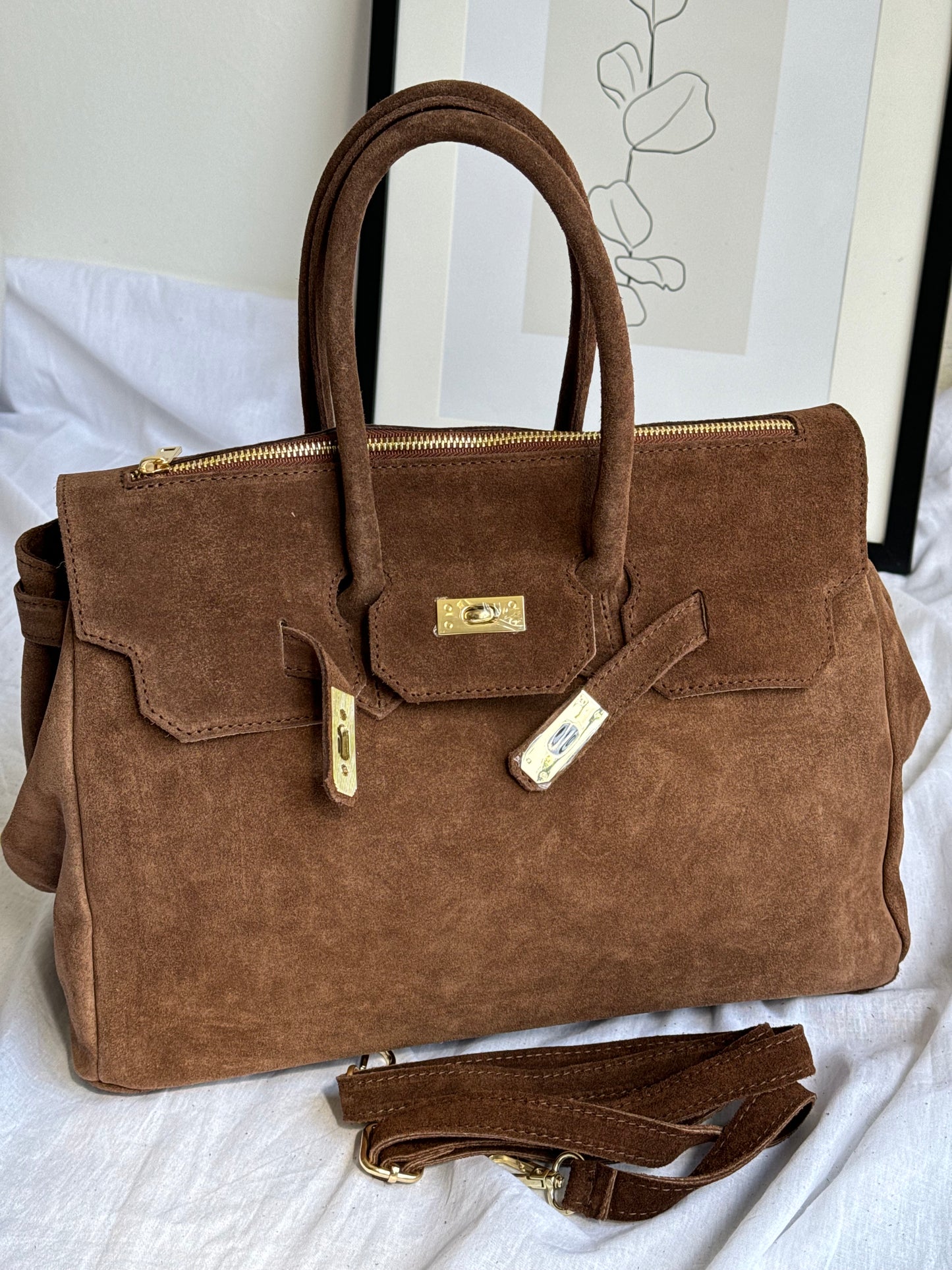borsa in pelle scamosciata