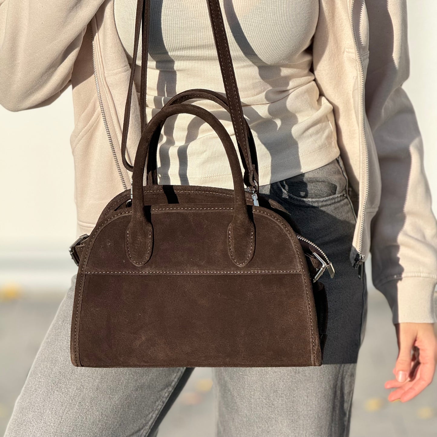 Borsa tote mini in pelle scamosciata