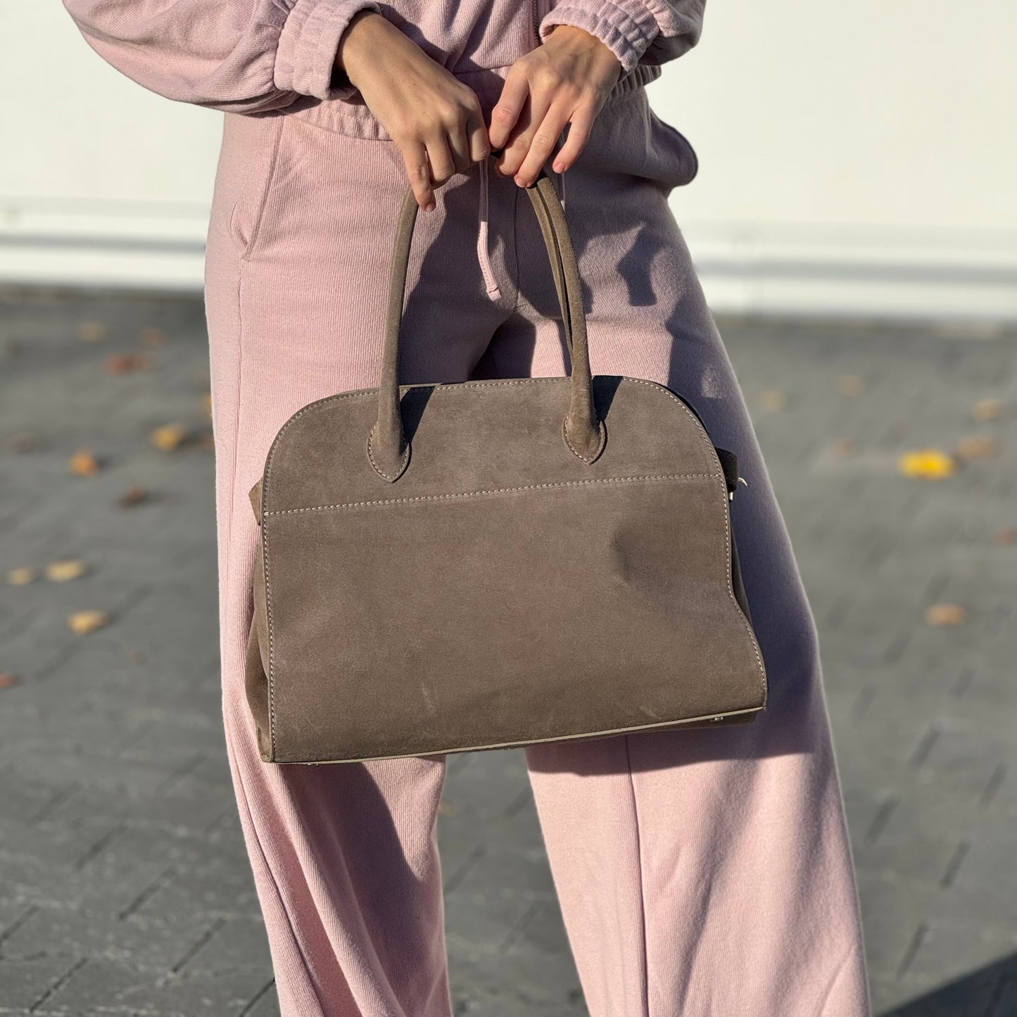 Borsa tote grande in pelle scamosciata