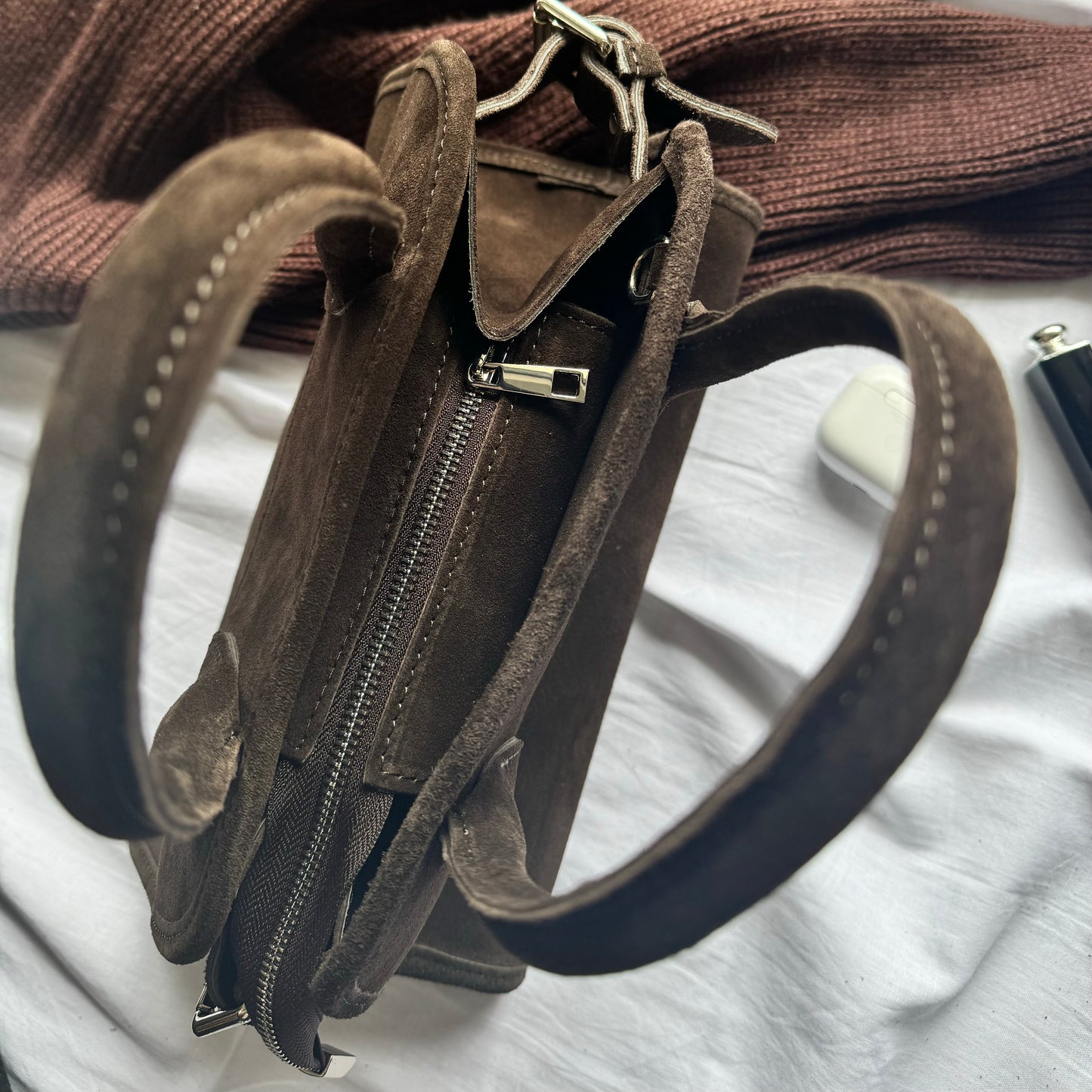 Borsa tote mini in pelle scamosciata