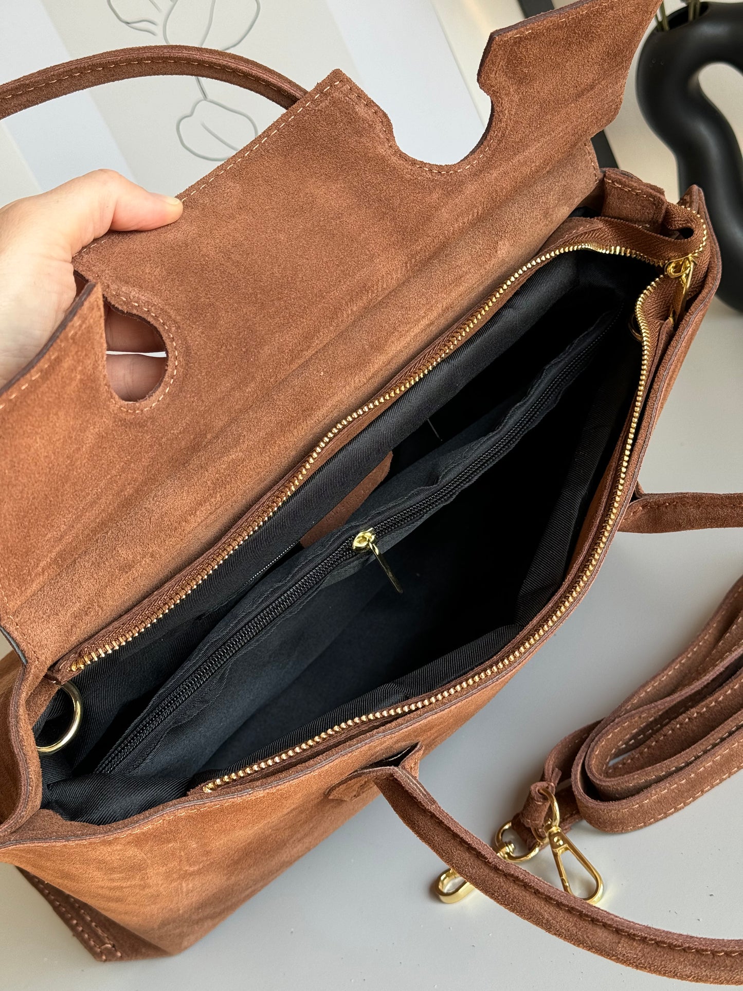 borsa in pelle scamosciata