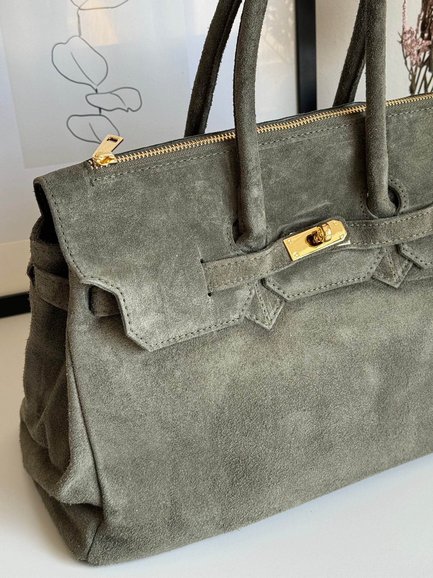 borsa in pelle scamosciata