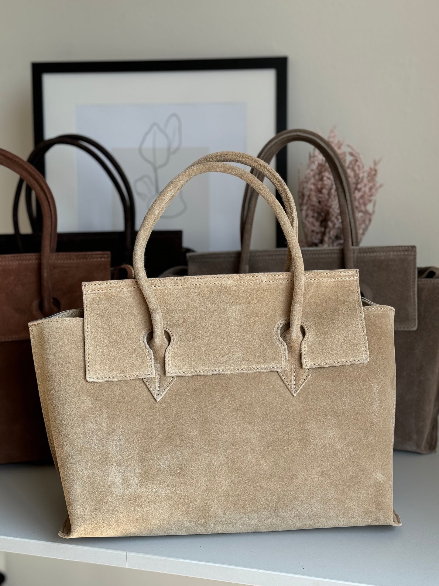 borsa in pelle scamosciata